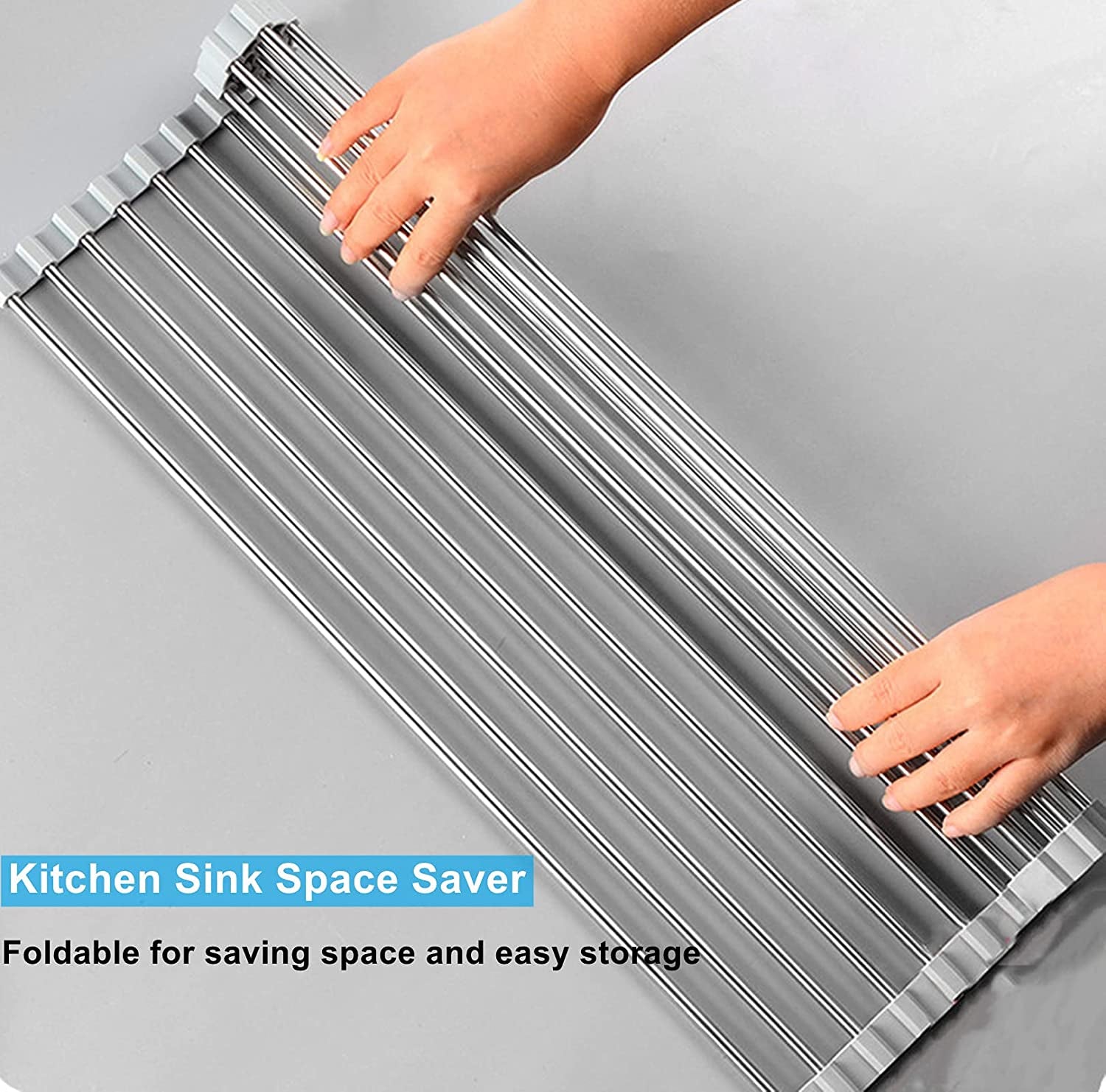 Roll up Dish Drying Rack over the Sink for Kitchen Sink 17.5X15.7 Inch Drying Rack Folding Dish Drainer Mat Rolling Dish Rack Sink Rack Stainless Steel Kitchen Dry Rack