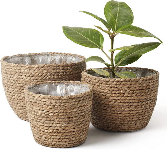La Jolíe Muse Seagrass Planter Basket Indoor, Flower Pots Cover, Plant Containers, Natural(3-Pack)