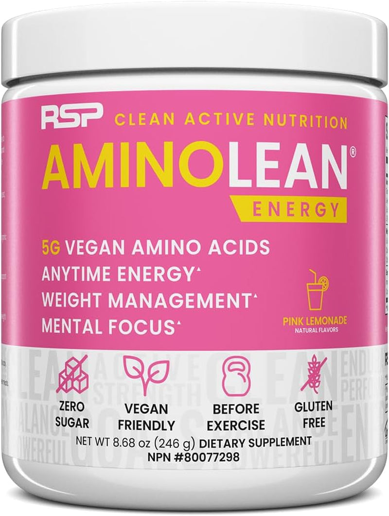 Aminolean Pre Workout Powder, Amino Energy & Weight Management with Vegan BCAA Amino Acids, Natural Caffeine, Preworkout Boost for Men & Women, 30 Serv, Pink Lemonade…