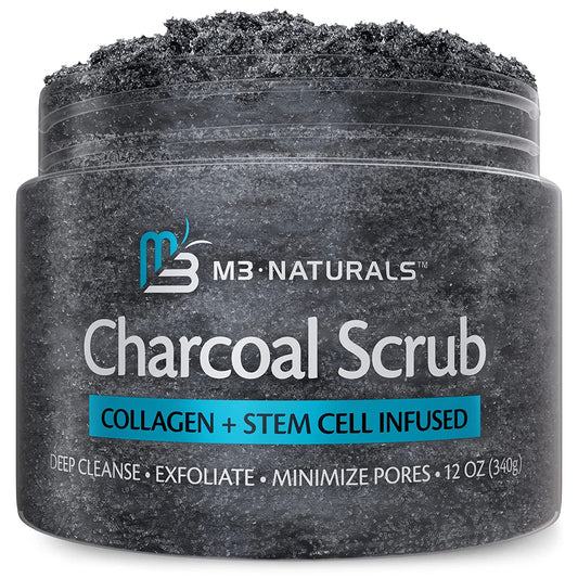 Charcoal Exfoliating Body Scrub Polish with Collagen & Stem Cell Gentle Body Exfoliator Face Scrub Bump Eraser Booty Scrub Best Shower Scrub Skin Exfoliant for Men & Women Polish