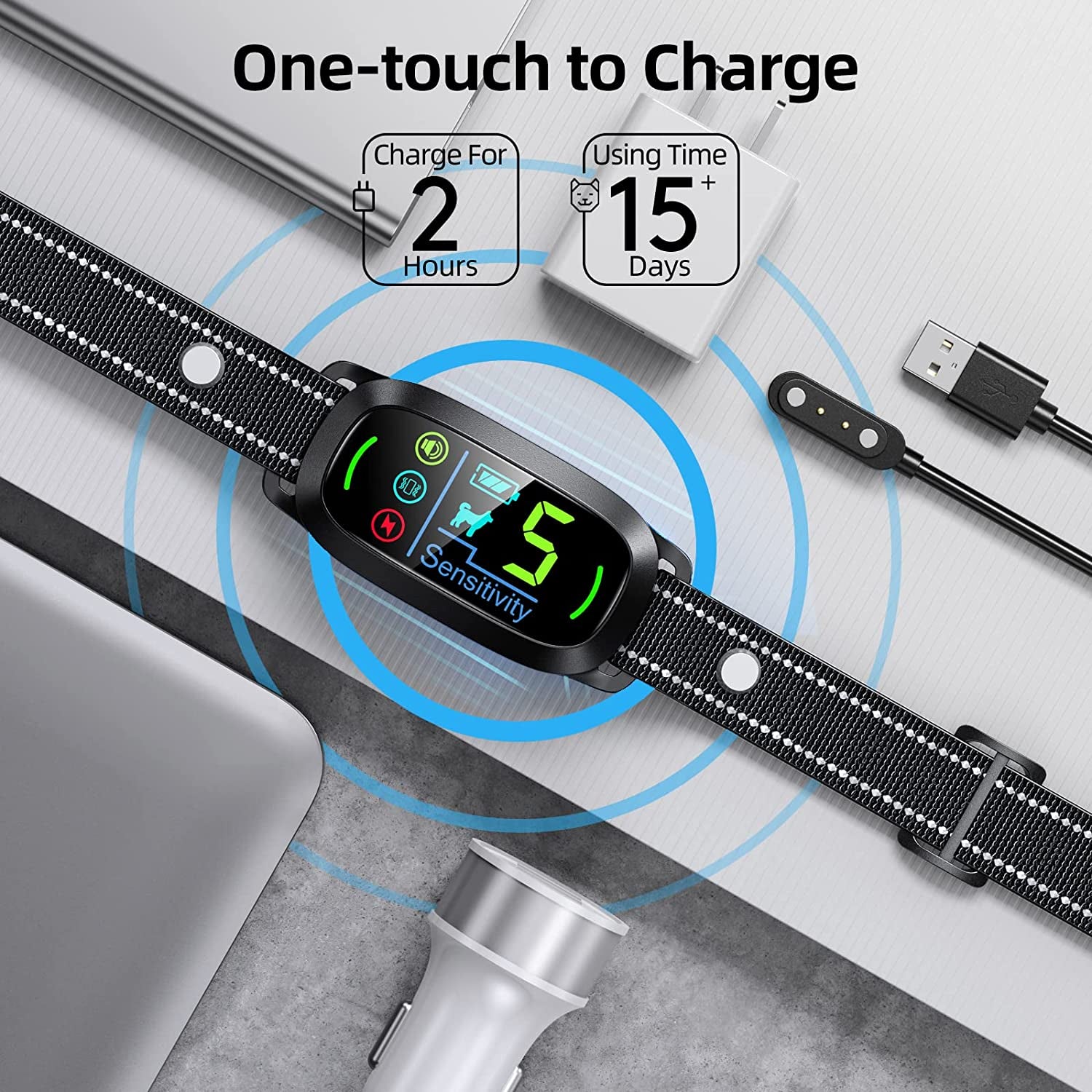 Dog Bark Collar,  Rechargeable Smart Collar, anti Barking Training Collar with 5 Adjustable Sensitivity Beep Vibration Shock, Bark Collar for Large Medium Small Dogs (Black)