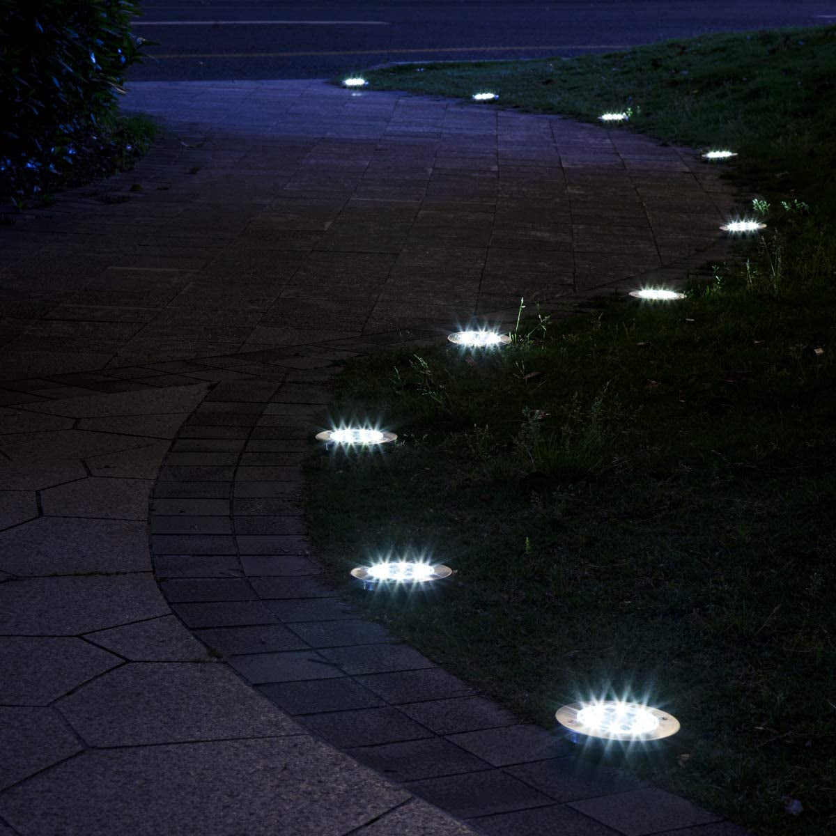 12 Pack Solar Ground Lights, 8 LED Solar Powered Disk Lights Outdoor Waterproof Garden Landscape Lighting for Yard Deck Lawn Patio Pathway Walkway (White)