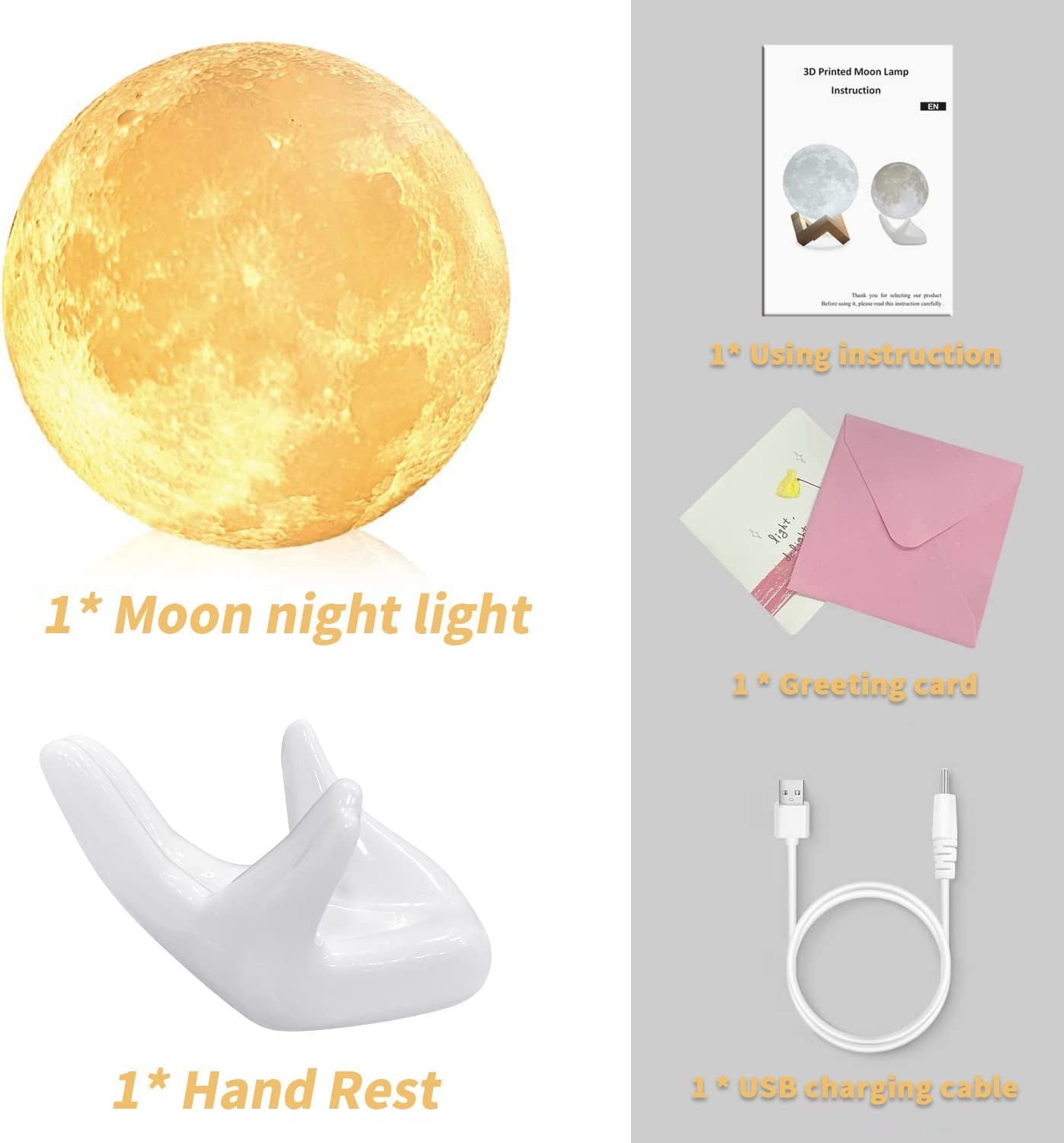 Moon Lamp Balkwan 3.5 Inches 3D Printing Moon Light Uses Dimmable and Touch Control Design