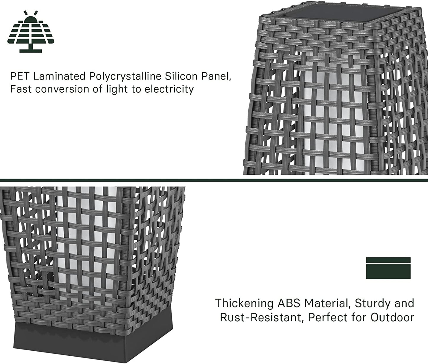 Outdoor Solar Powered Resin Wicker Floor Lamp, Outdoor Weather-Resistant Deck Light, for Garden or Porch -Large Fuji, Silver Gray