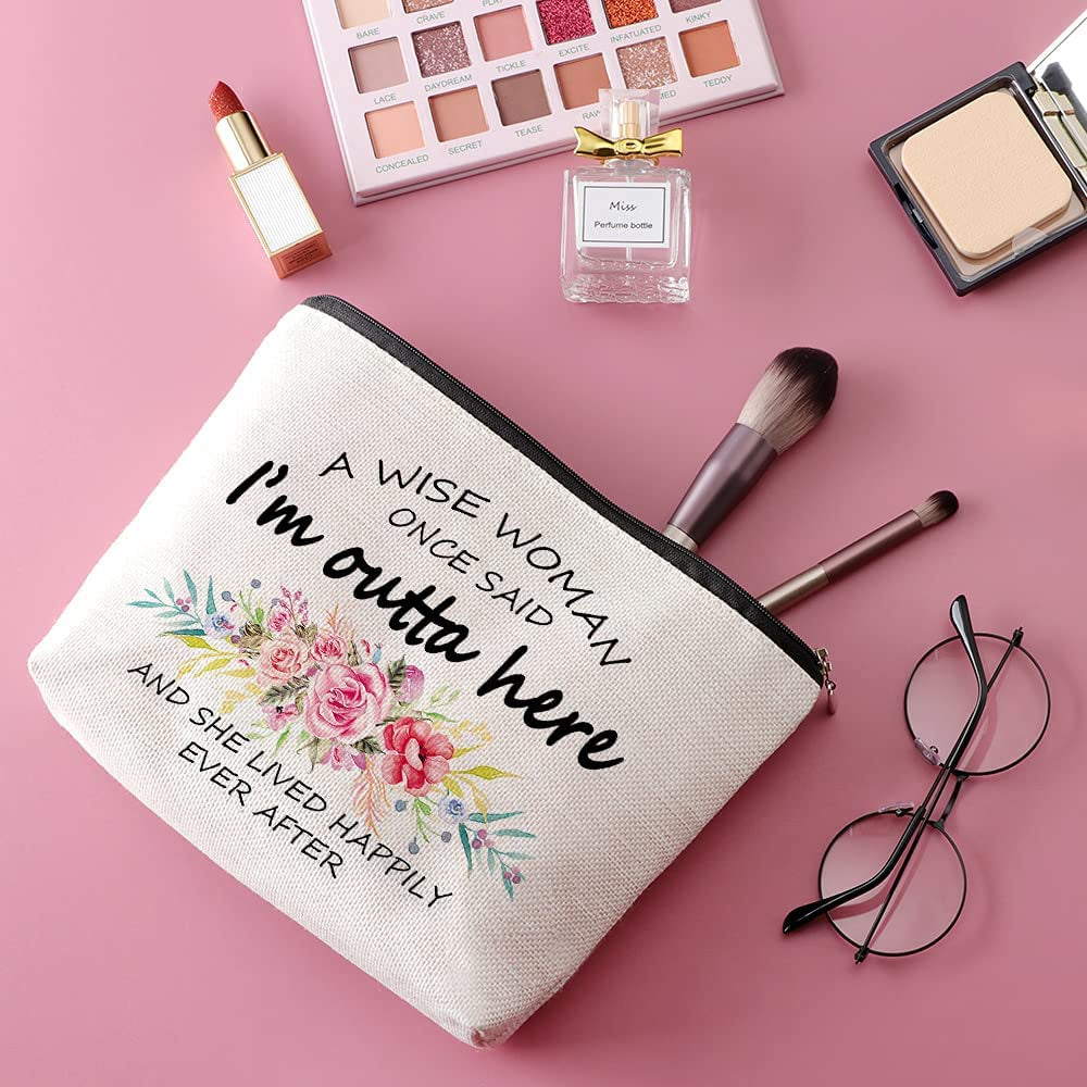 Retirement Gifts for Women Funny Travel Zipper Makeup Bag “A Wise Woman Once Said”，Funny Retirement Gift for Female Teacher Nurse Female Boss Female Colleague