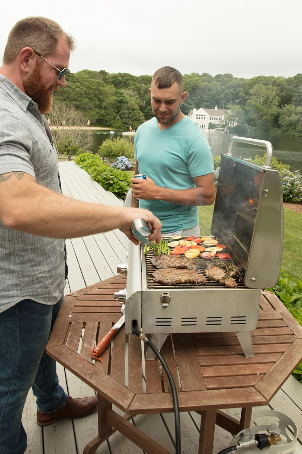 CGG-306 Chef'S Style Portable Propane Tabletop 20,000, Professional Gas Grill, Two 10,000 BTU Burners, Stainless Steel