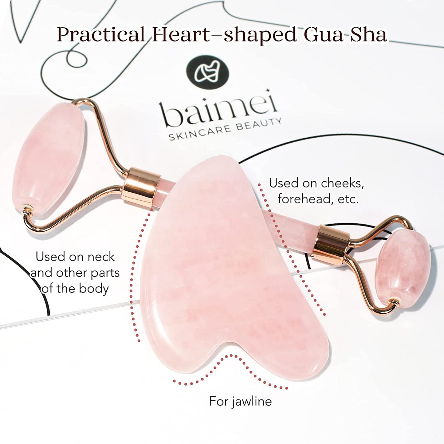 Jade Roller & Gua Sha, Face Roller, Facial Beauty Roller Skin Care Tools,  Rose Quartz Massager for Face, Eyes, Neck, Body Muscle Relaxing and Relieve Fine Lines and Wrinkles
