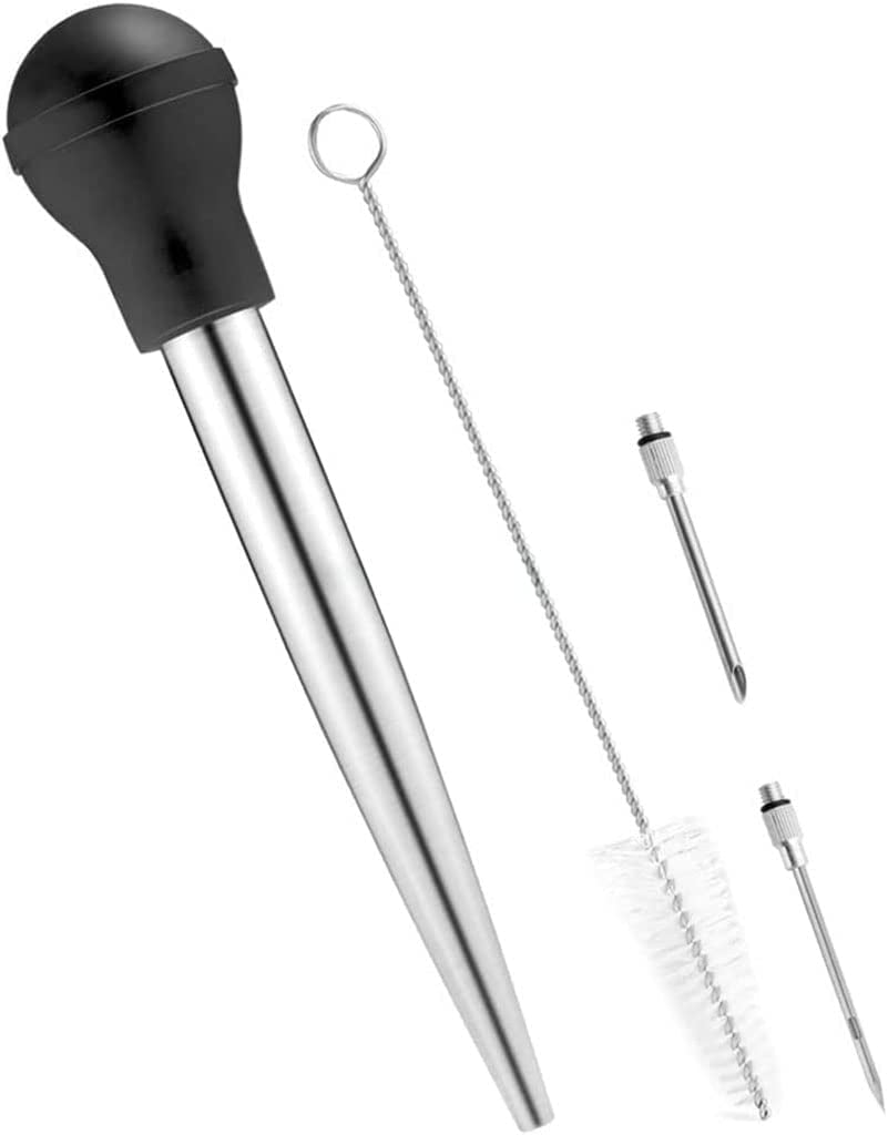 Turkey Baster, Professional Turkey Baster Syringe for Cooking with Cleaning Brush and Marinade Tools, Stainless Steel Turkey Baster for Oiling and Marinating Turkey, Beef, Pork, Fish