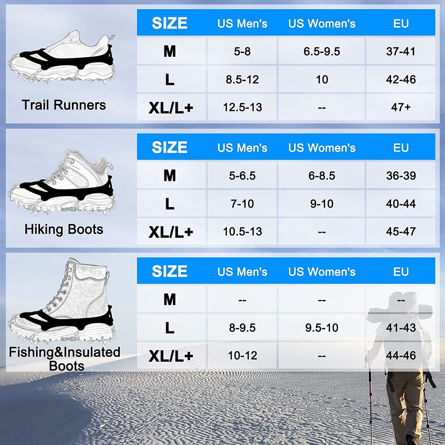 Crampons for Shoes, Traction Cleats Ice Snow Grips with 19 Stainless Steel Spikes, Shoe Talons anti - Slip Boots Spikes for Walking, Jogging, Climbing and Hiking