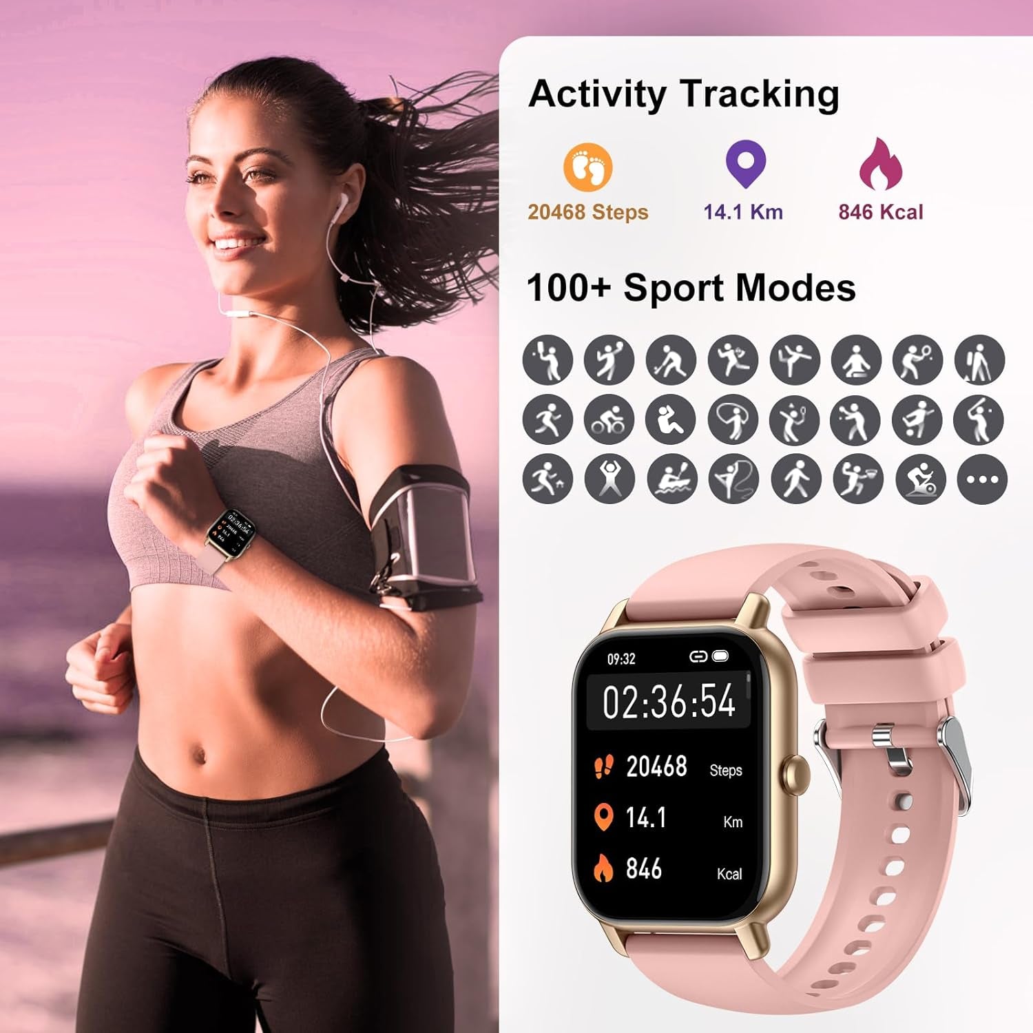 Smart Watch (Answer/Make Calls), 1.85" Smart Watches for Men Women 110+ Sport Modes Fitness Tracker with Sleep Heart Rate Monitor, Pedometer, IP68 Waterproof Fitness Watch for Ios Android Gold Pink