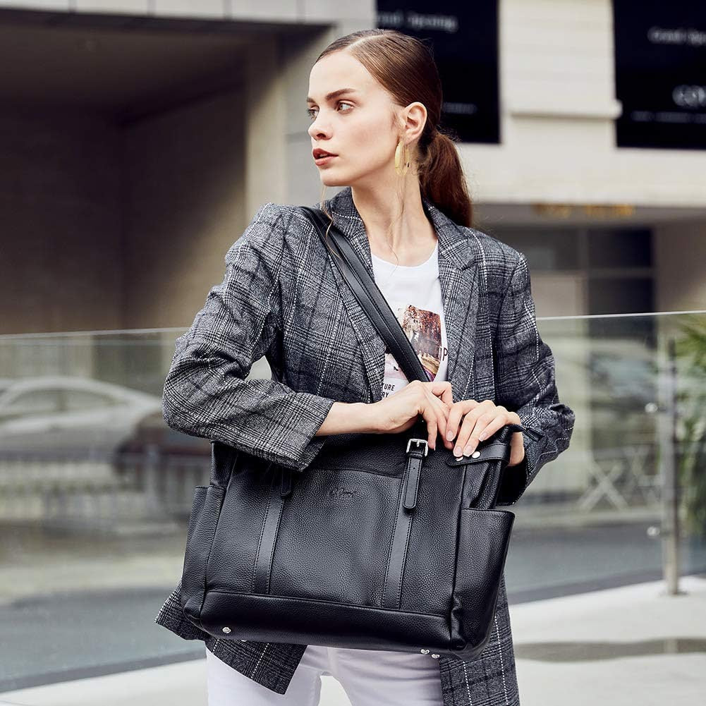 Laptop Totes for Women Genuine Leather Briefcase Large Ladies Shoulder Bag Work Handbags 15.6 Inch Computer