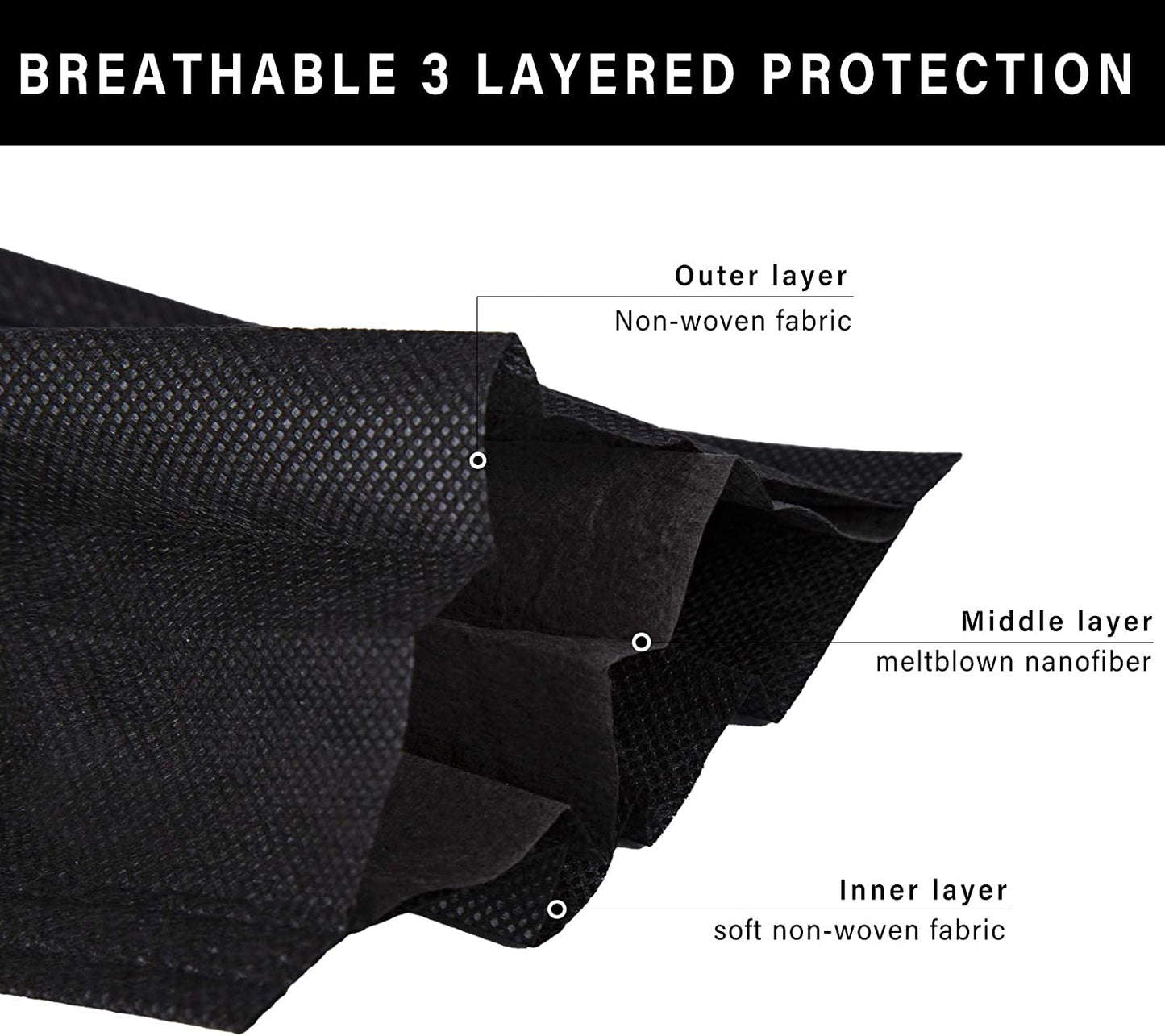 Disposable Face Mask, 100 PCS Black Masks, 3 Ply Protection Face Masks