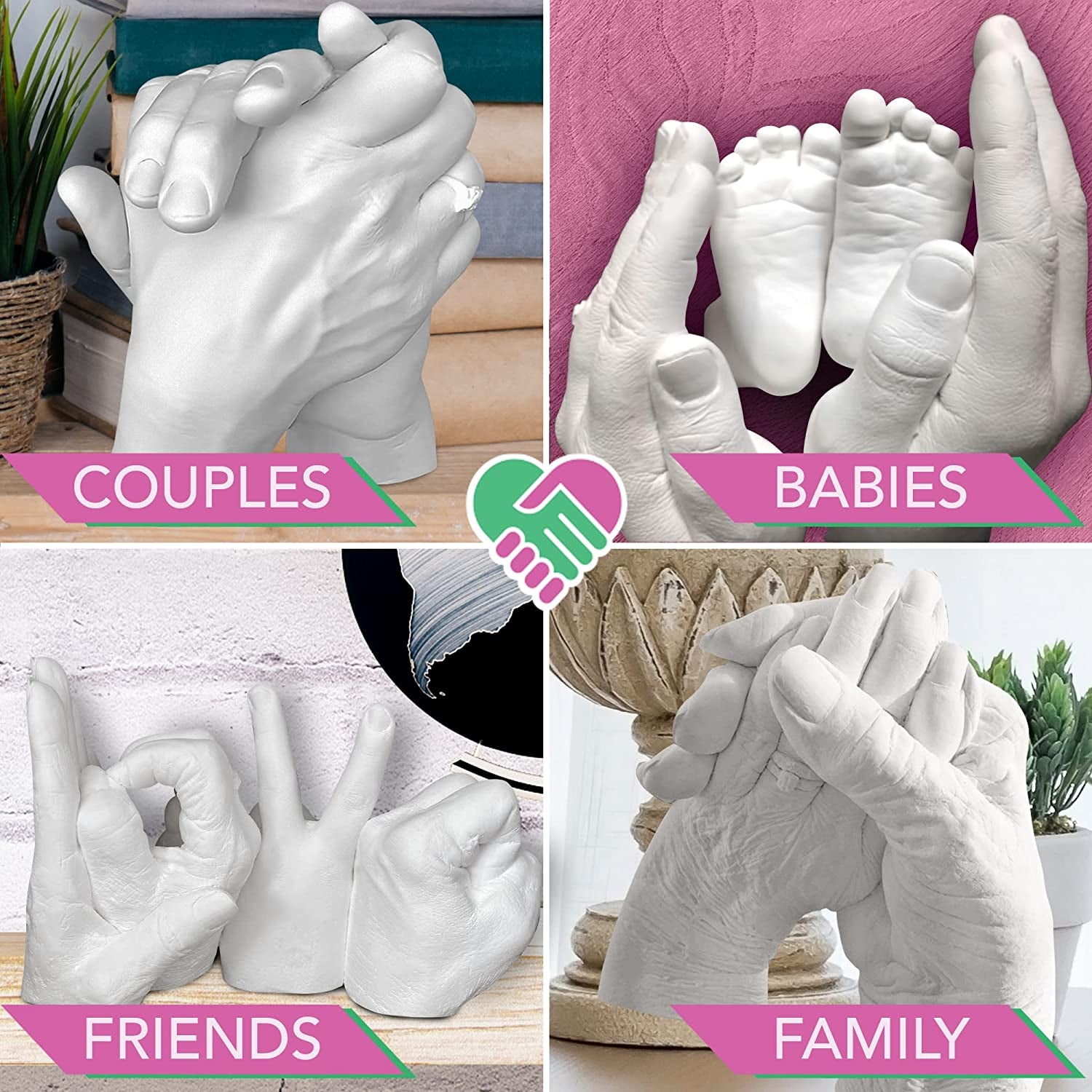 Luna Bean Keepsake Hands Casting Kit | DIY Plaster Statue Casting Kit | Hand Holding Craft for Couples, Adult & Child, Wedding, Friends, Anniversary