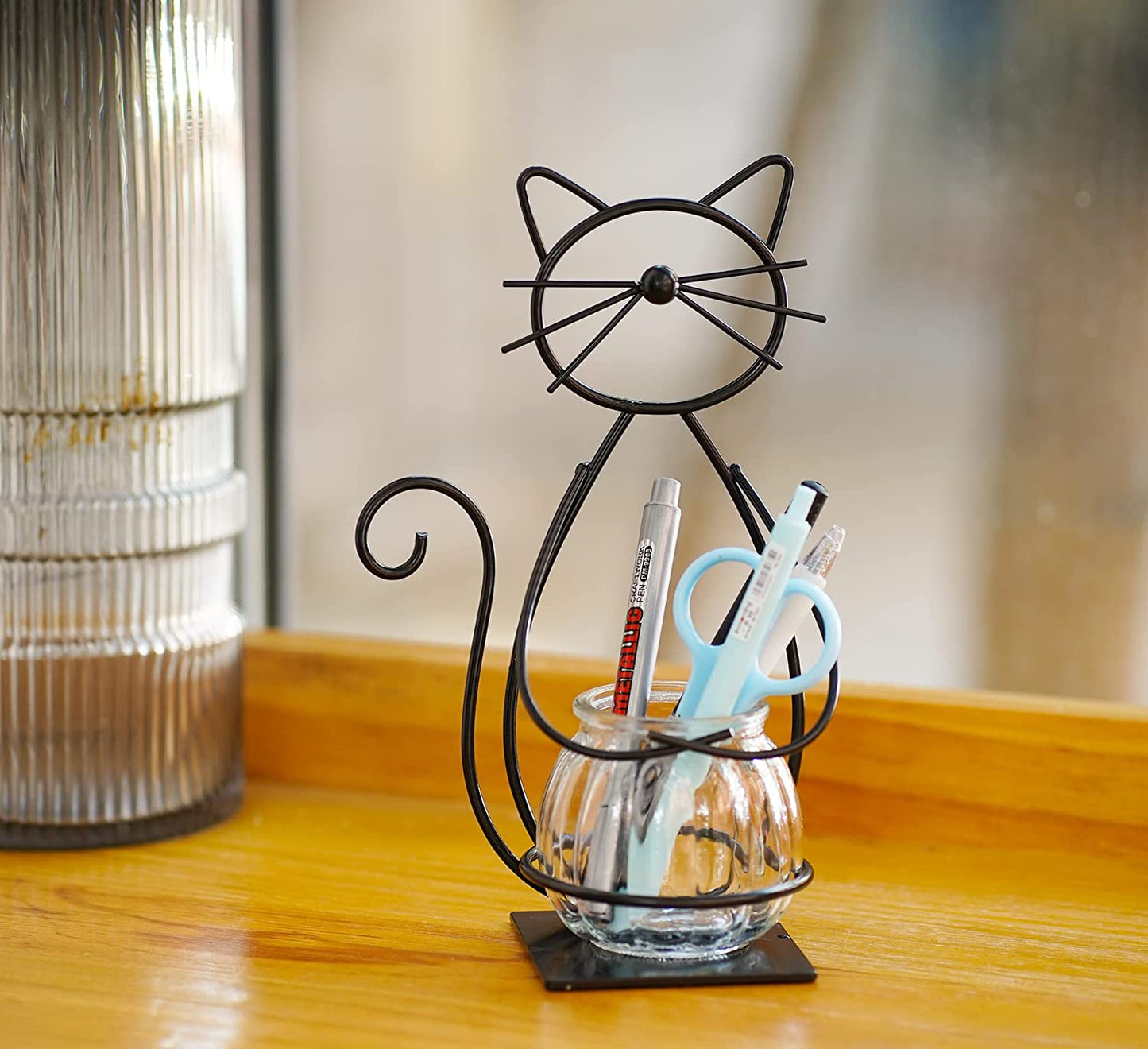 Desktop Glass Planter Vase Holder, Metal Cat Plant Terrarium Stand for Plants Creative Decorations for Home Patio Lawn Garden