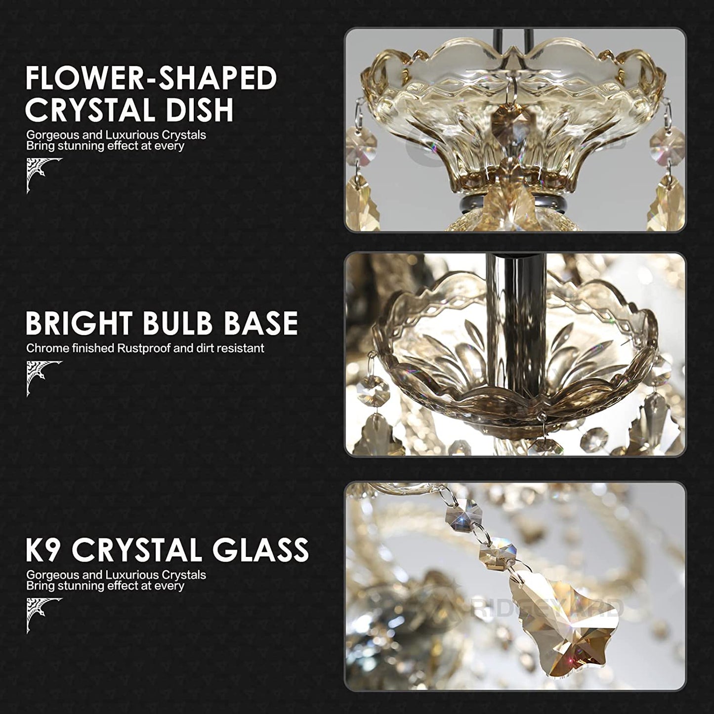 Modern Cognac Color Crystal Chandelier Lighting Ceiling Light Fixture Pendant Chandelier for Living Room, Hotels, Hall Way, Bars, Restaurants E12 Bulbs Height (10)
