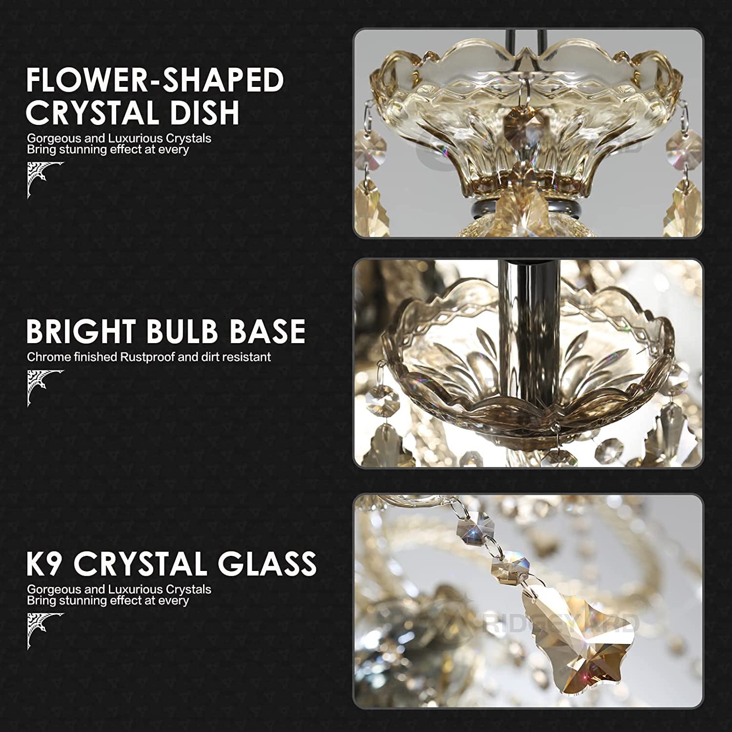 Modern Cognac Color Crystal Chandelier Lighting Ceiling Light Fixture Pendant Chandelier for Living Room, Hotels, Hall Way, Bars, Restaurants E12 Bulbs Height (10)