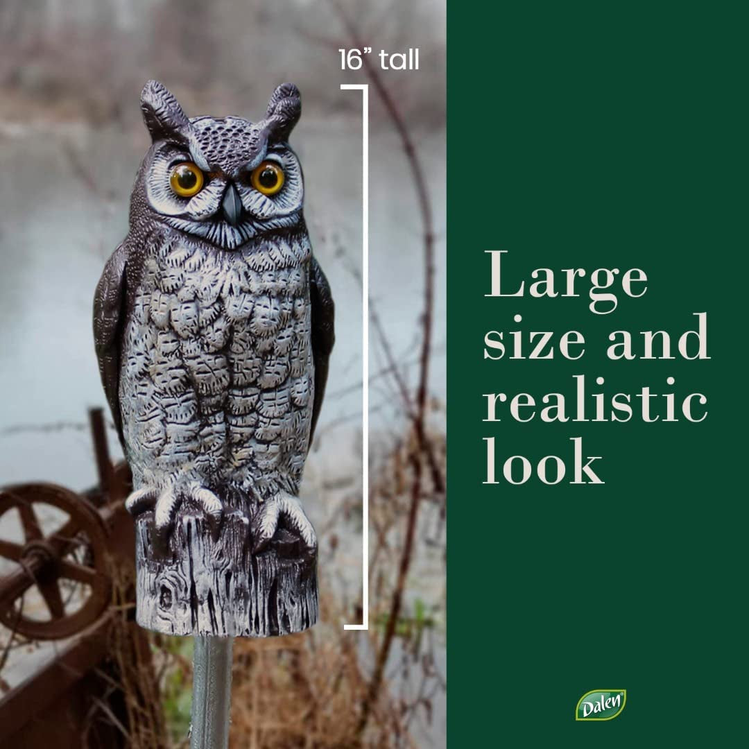 Fake Owl Decoy to Scare Birds Away from Gardens, Rooftops, and Patios - Scarecrow Provides Chemical-Free Pest Control - Safe and Humane, 16" Great Horned Owl