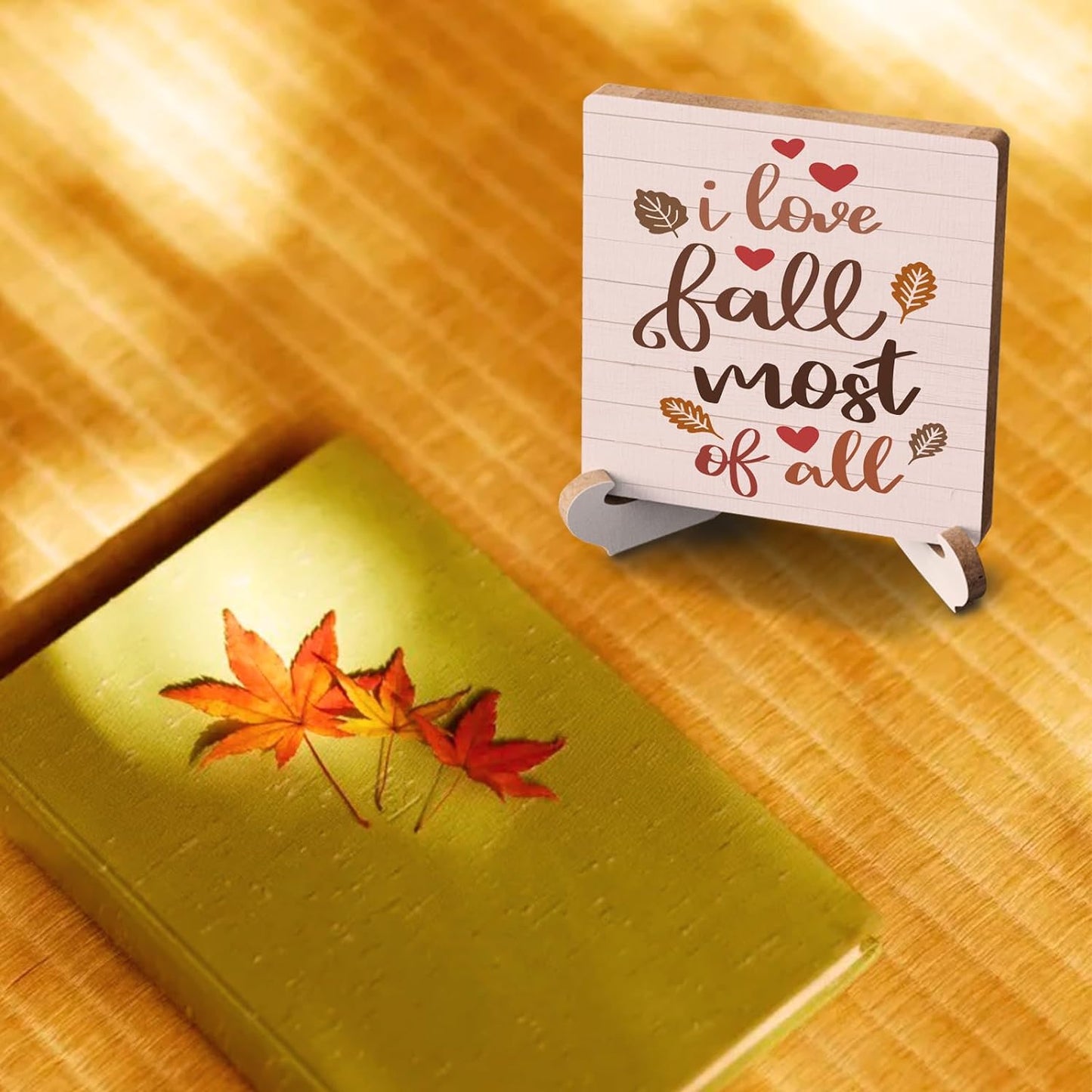 Fall Sign Autumn Thanksgiving Fall Decor Rustic Wooden Desk Decor Funny Fall Quotes for Home Farmhouse Kitchen Shelf Table Centerpieces Seasonal Harvest Decoration Plaque with Wood Stand
