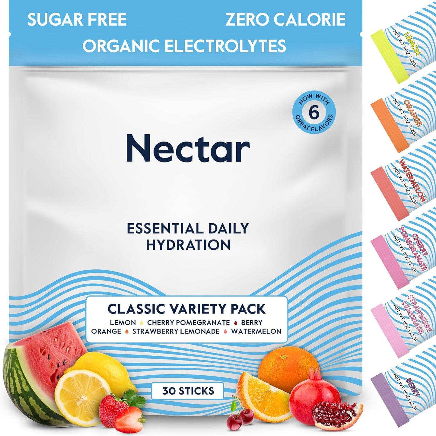 Hydration Packets - Electrolytes Powder Packets - Sugar Free & 0 Calorie - Organic Fruit Liquid Daily IV Hydrate Packets for Hangover & Dehydration Relief and Rehydration (Variety 30 Pack)