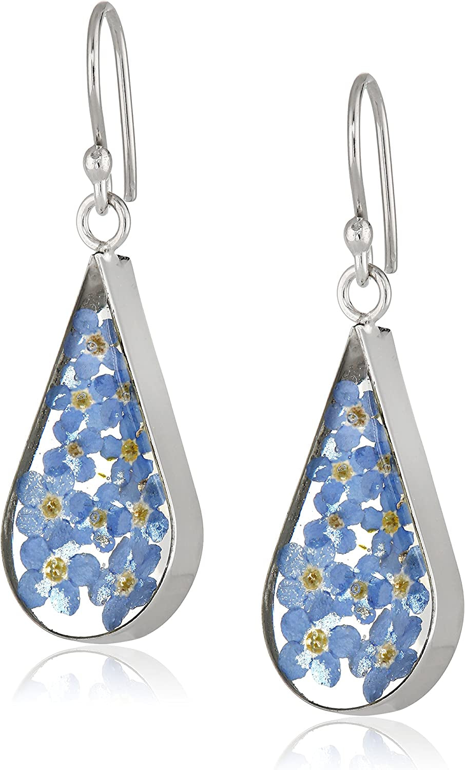 Sterling Silver Pressed Flower Teardrop Earrings