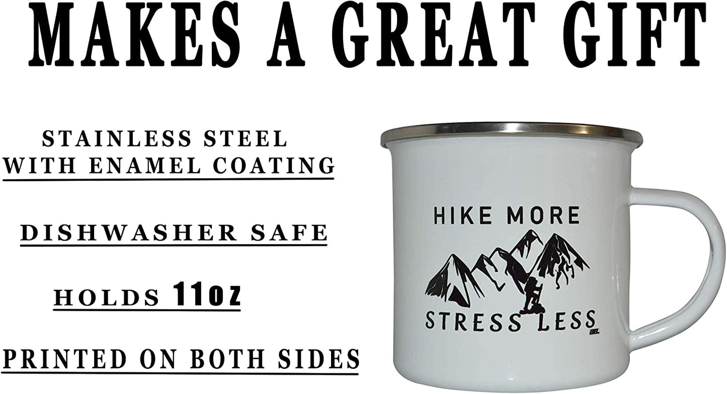 Funny Camp Mug Enamel Camping Coffee Cup Gift Hike More Stress Less Camping Gear