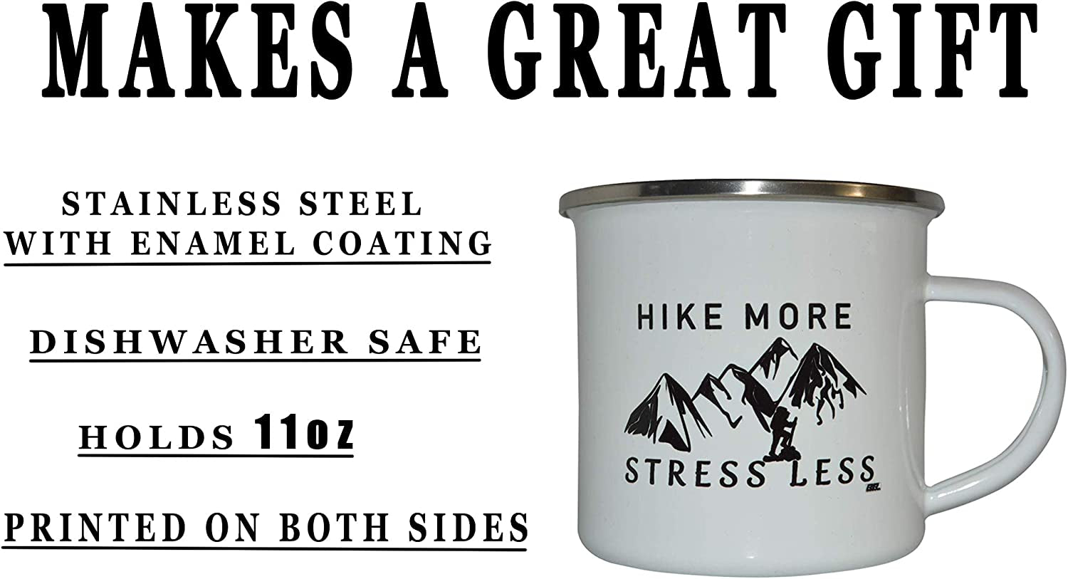 Funny Camp Mug Enamel Camping Coffee Cup Gift Hike More Stress Less Camping Gear