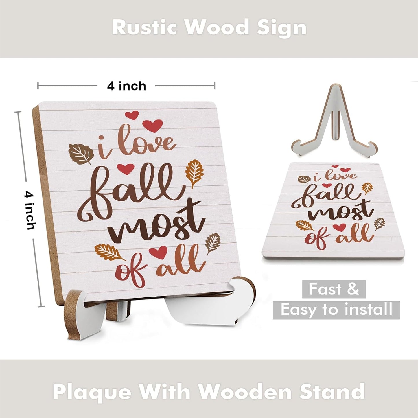 Fall Sign Autumn Thanksgiving Fall Decor Rustic Wooden Desk Decor Funny Fall Quotes for Home Farmhouse Kitchen Shelf Table Centerpieces Seasonal Harvest Decoration Plaque with Wood Stand