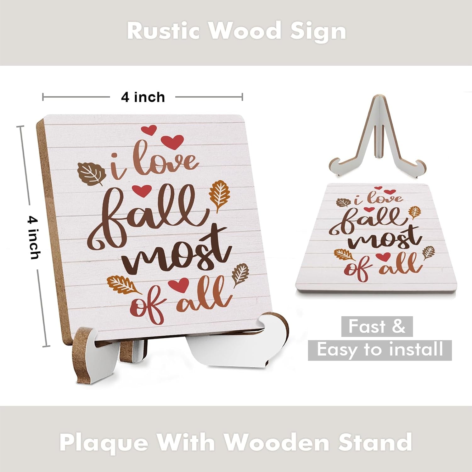 Fall Sign Autumn Thanksgiving Fall Decor Rustic Wooden Desk Decor Funny Fall Quotes for Home Farmhouse Kitchen Shelf Table Centerpieces Seasonal Harvest Decoration Plaque with Wood Stand
