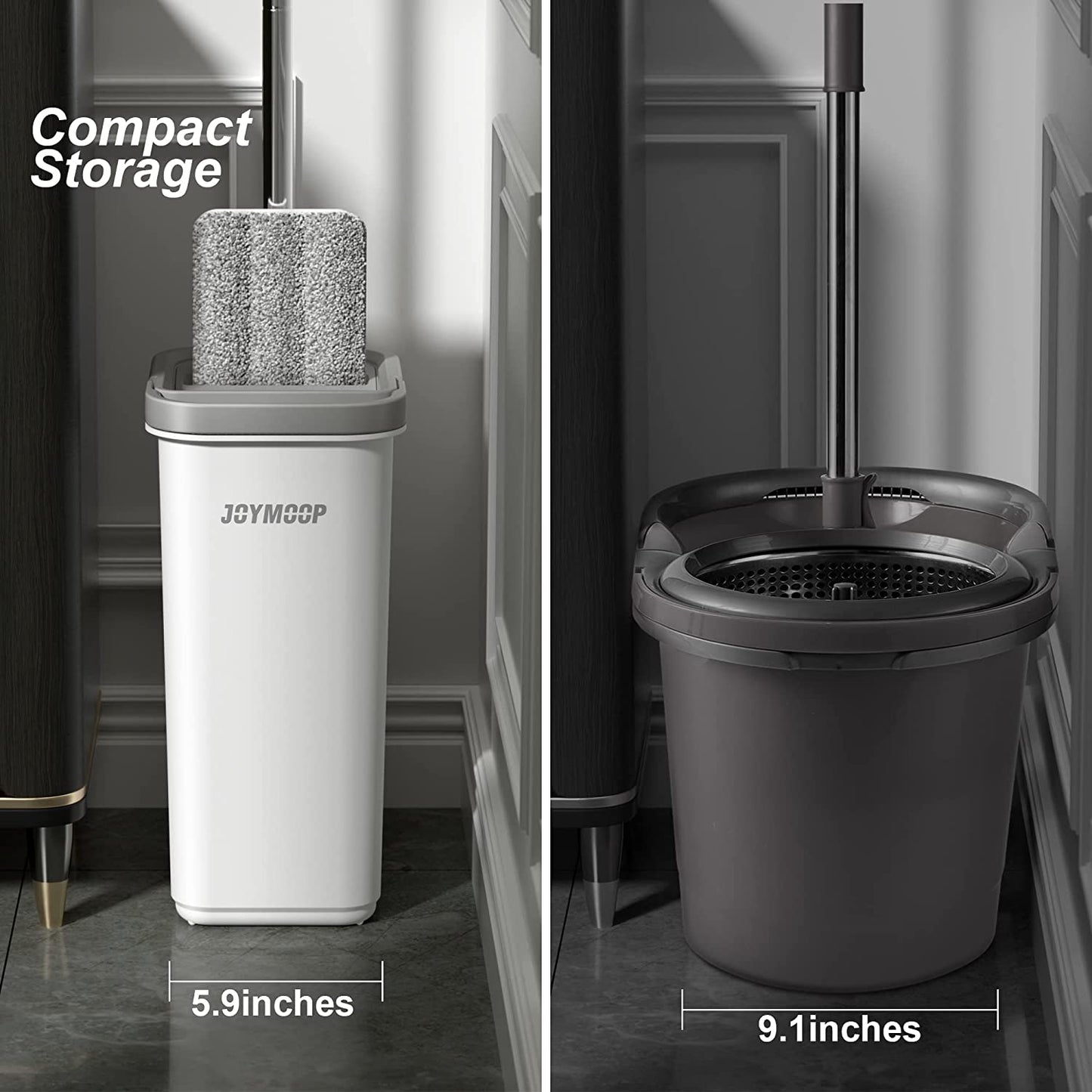 JOYMOP and Bucket with Wringer Set, Hands Free Flat Floor Mop and Bucket, with 3 Washable Microfiber Pads, Wet and Dry Use, Floor Cleaning System