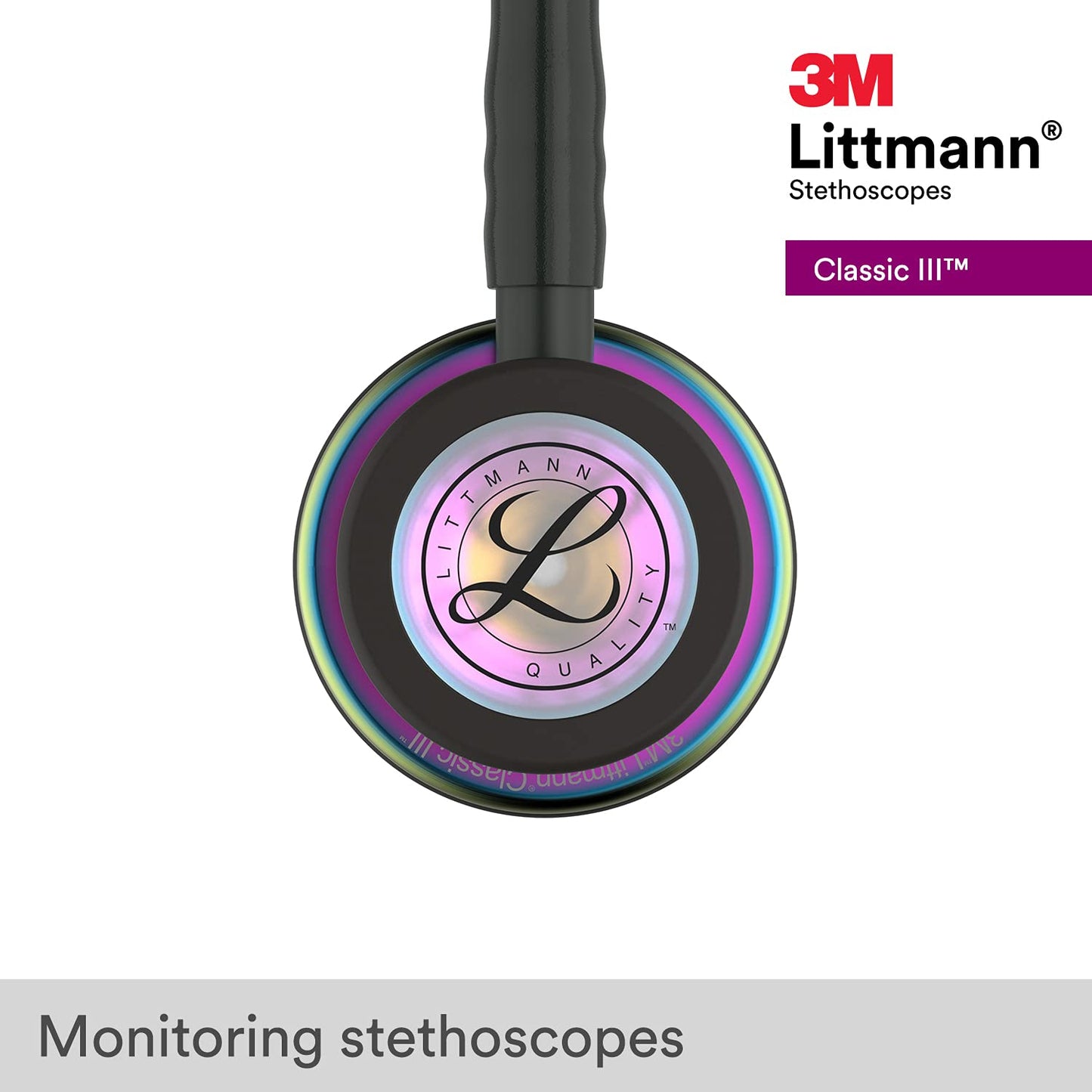 Classic III Monitoring Stethoscope, Rainbow-Finish Chestpiece, Black Stem and Headset, Black Tube, 27 Inch, 5870