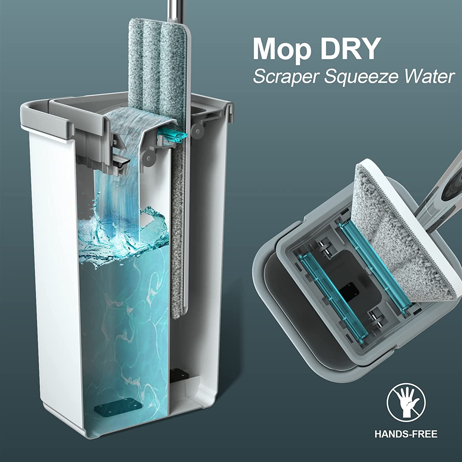 JOYMOP and Bucket with Wringer Set, Hands Free Flat Floor Mop and Bucket, with 3 Washable Microfiber Pads, Wet and Dry Use, Floor Cleaning System