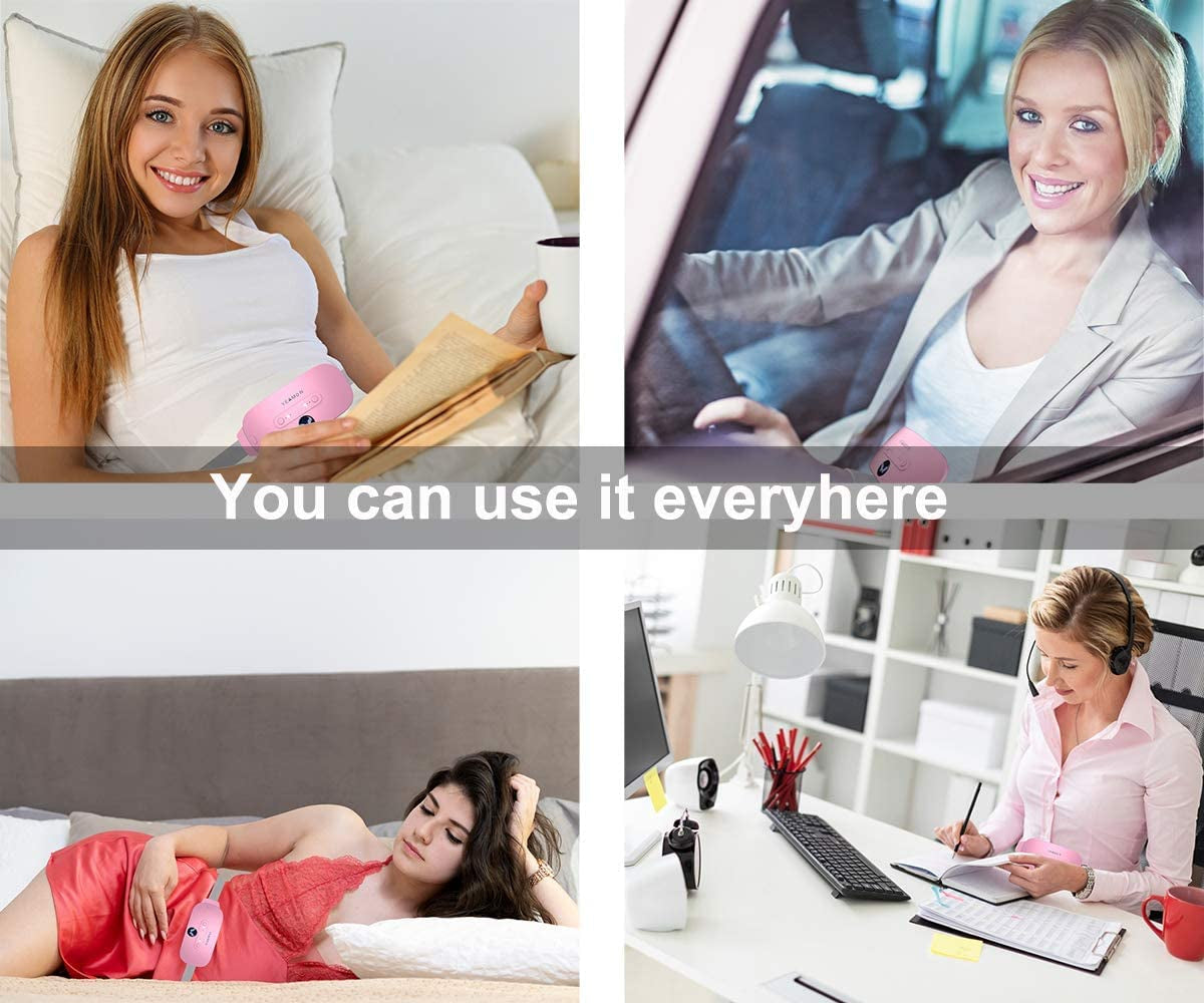 Portable Cordless Heating Pad, Electric Waist Belt Device, Fast Heating Pad with 3 Heat Levels and 3 Massage Modes, Back or Belly Heating Pad for Women and Girl