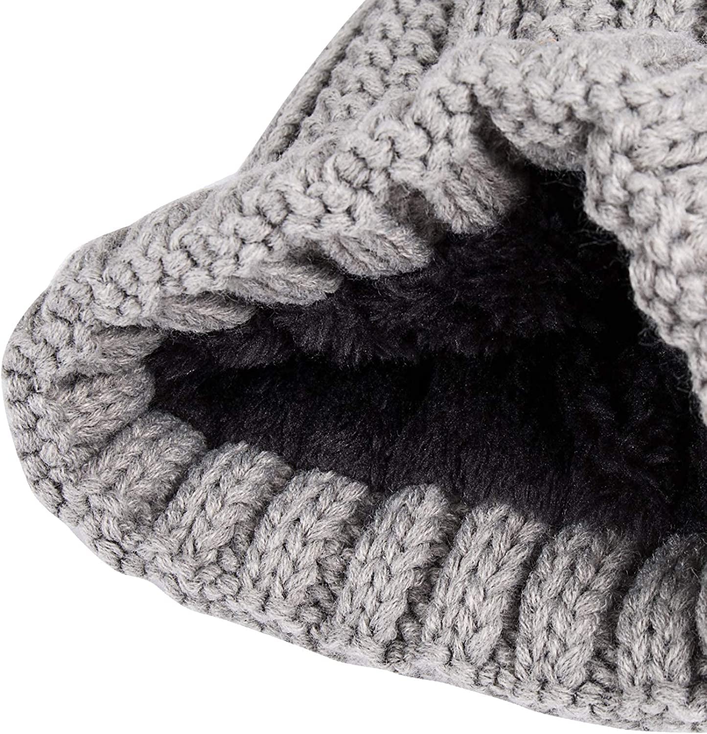 Womens Winter Thick Cable Knit Beanie Faux Fur Pom Hat Fleece Lined Skull Cap