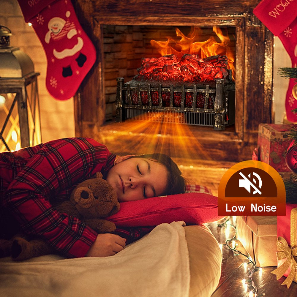 Lifeplus Electric Fireplace Insert Log Set Heater Portable Freestanding with Remote Control Adjustable Brightness Antique Bronze Finish, 23"
