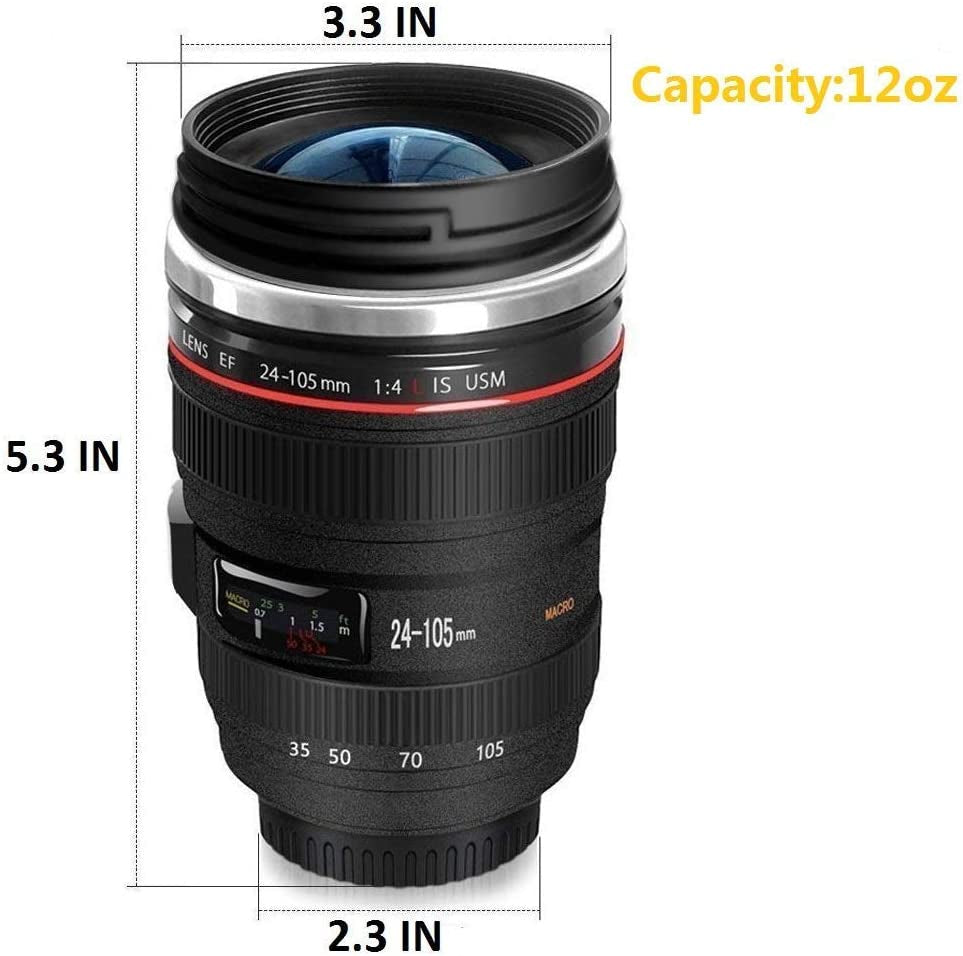Camera Lens Coffee Mug,Camera Lens Mug,Fun Photo Coffee Mugs Stainless Steel Lens Mug Thermos Great Gifts for Photographers,Home Supplies,Friends,School Rewards -