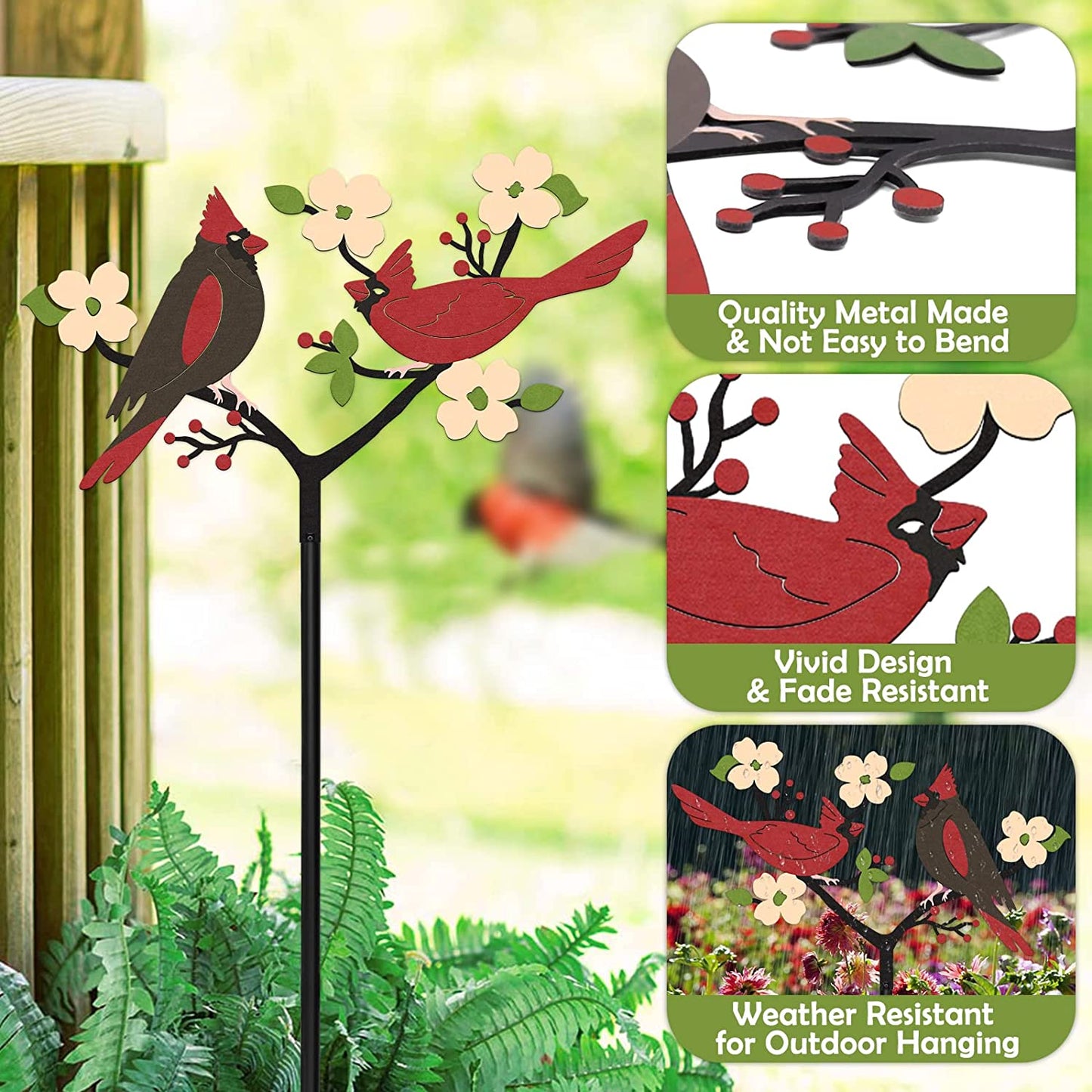 Cardinal Decor Christmas Red Cardinals Yard Sign Stake Metal Bird Decorative Garden Stakes, Lawn Outdoor Decorations for Front Backyard, Spring Birthday Remembrance Gift for Mom Women Friends Family