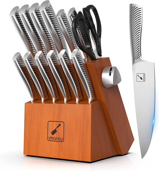 Kitchen Knife Set with Block,  14-Piece High Carbon Stainless Steel Knife Set, Dishwasher Safe Kitchen Knives, Chef Knife Set with Built-In Sharpener, Ergonomic Handle, Christmas Gifts for Women