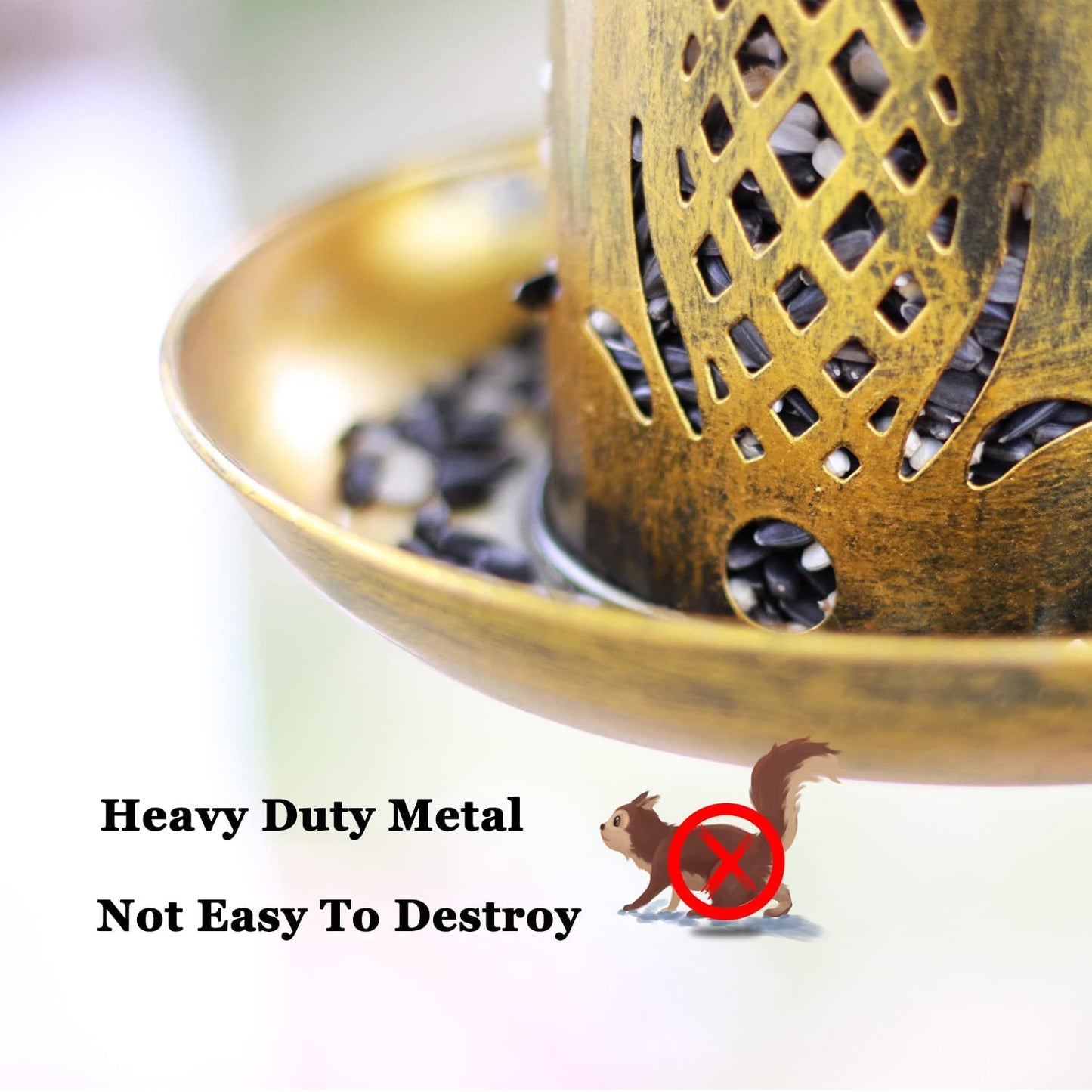 Bird Feeders Gifts for Bird Lover, Copper Metal Wild Bird Feeder for Cardinals, Solar Garden Lantern Birdfeeder 3Lbs Large Capacity, One More Solar Panel for Replacement.