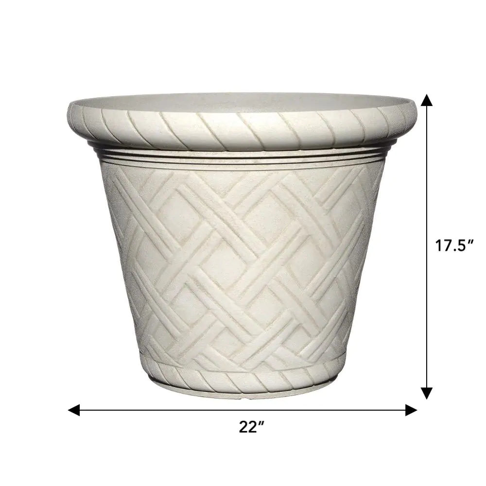 22 In. Antique Ivory Bingham round Resin Planter