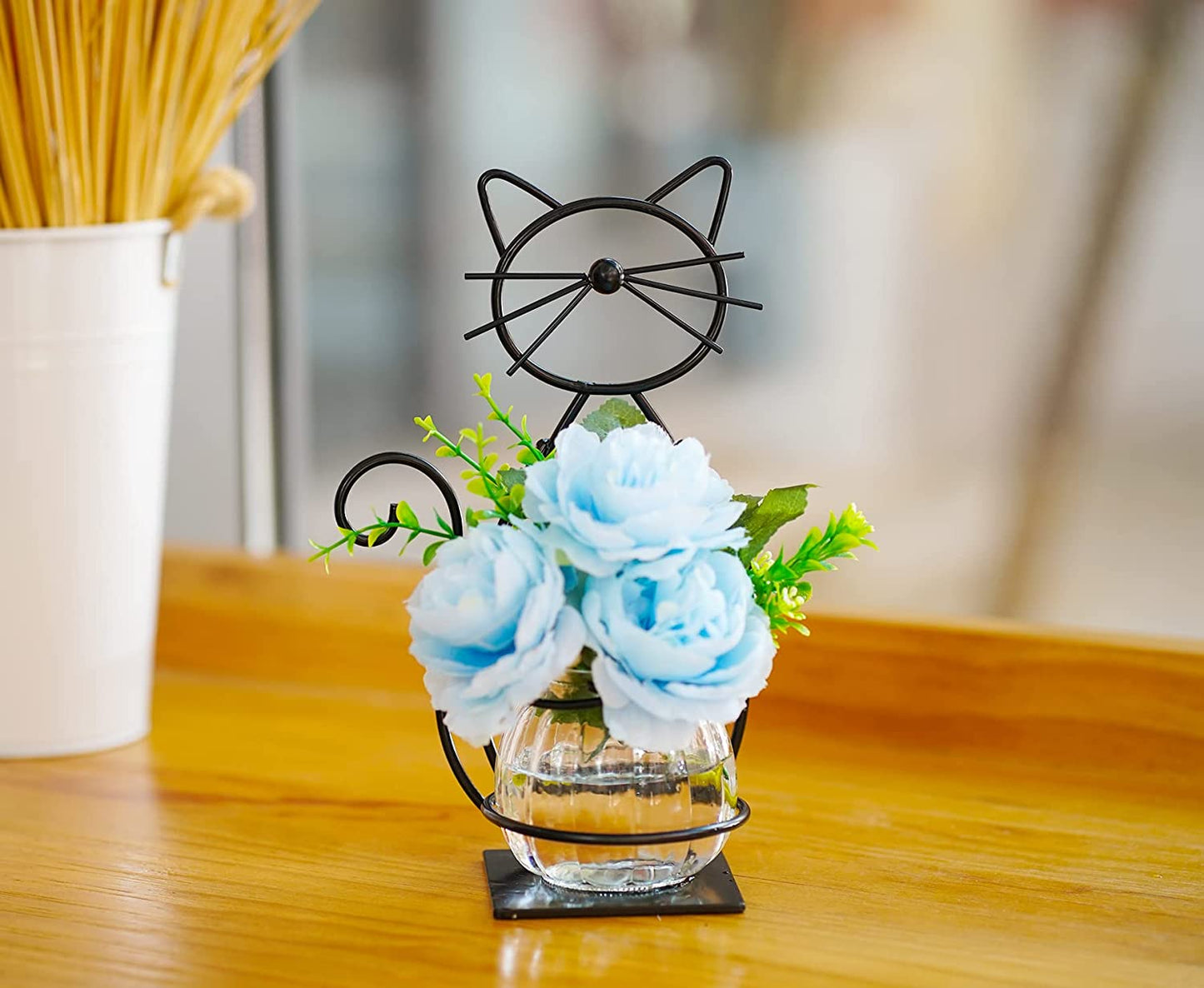 Desktop Glass Planter Vase Holder, Metal Cat Plant Terrarium Stand for Plants Creative Decorations for Home Patio Lawn Garden