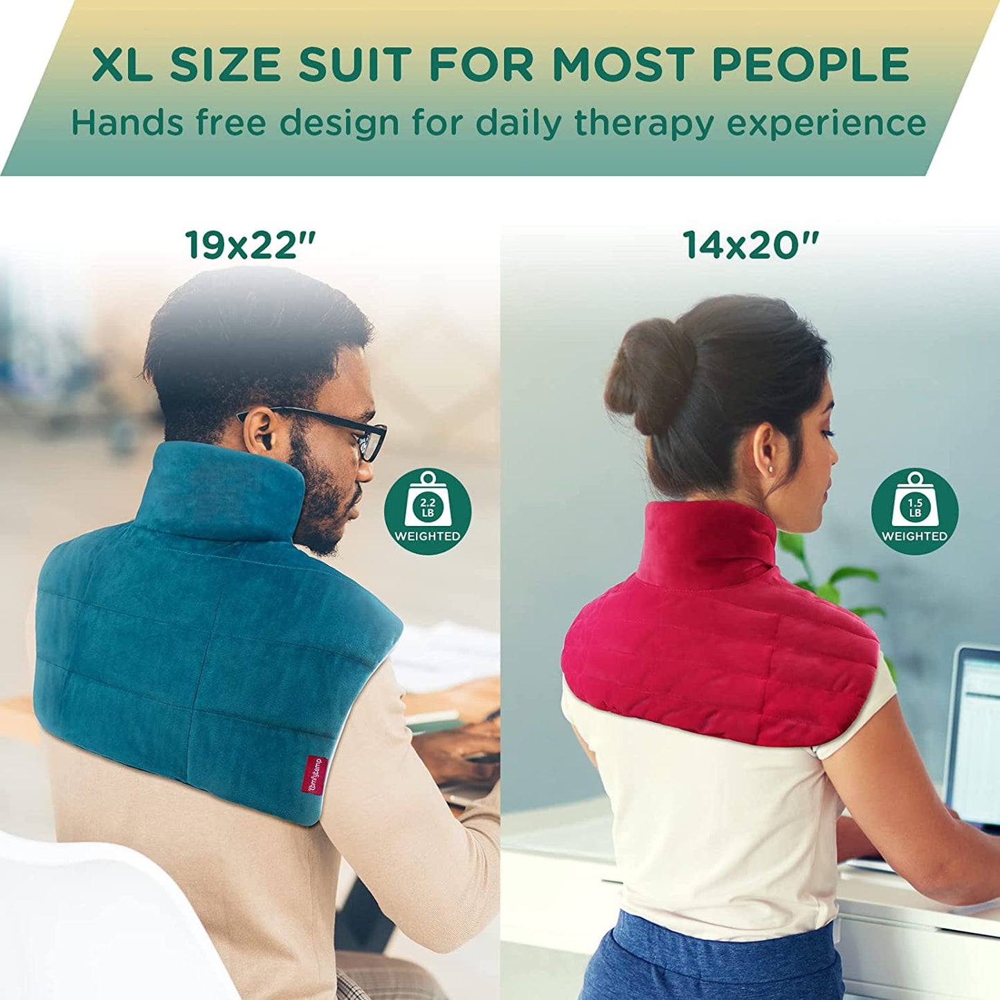 Weighted Heating Pad for Neck and Shoulders,  2.2Lb Large Electric Heated Neck Shoulder Wrap for Pain Relief - FSA HSA Eligible, 9 Heat Settings, 11 Auto-Off, Stay On, Backlight - 19"X22"