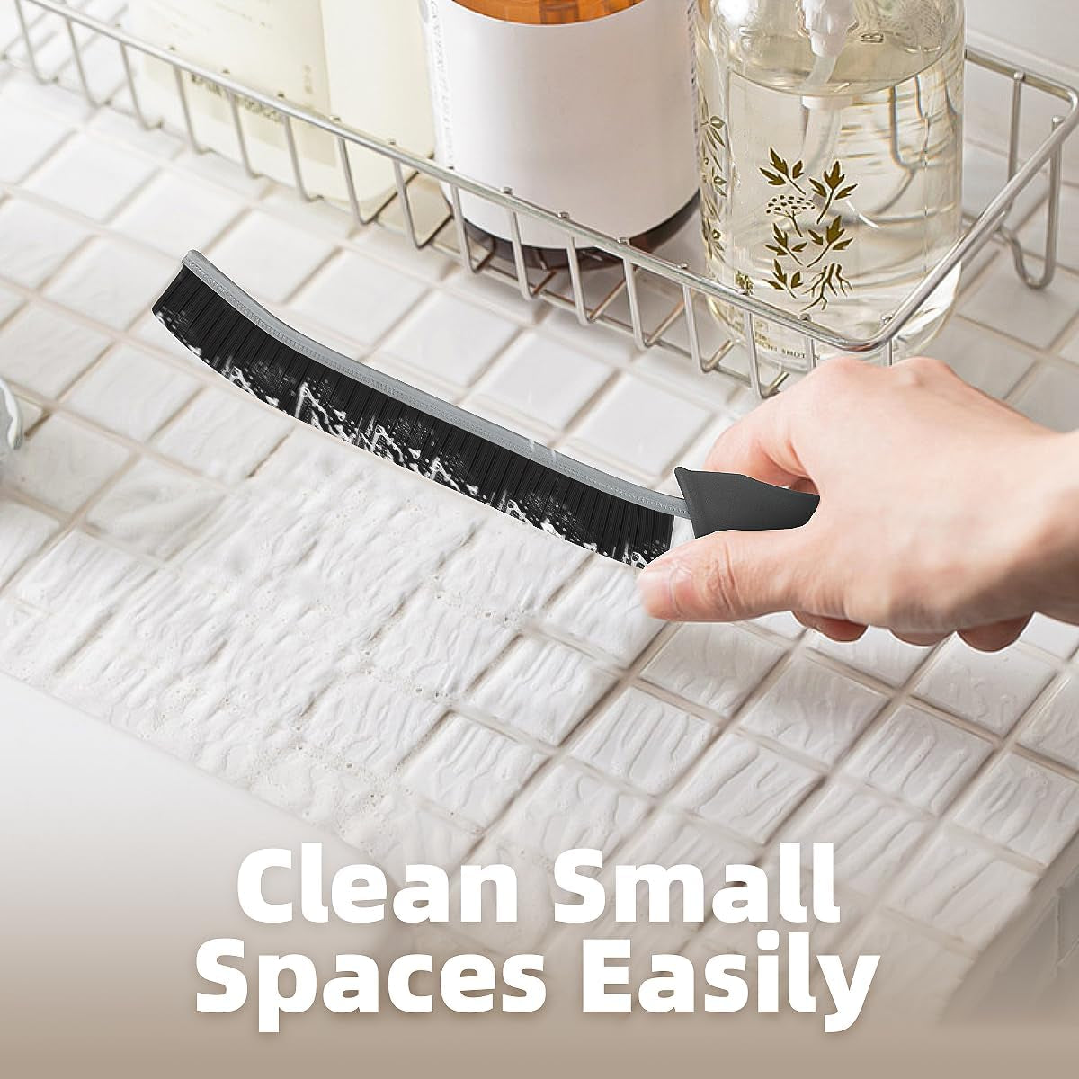 Hard Bristle Crevice Cleaning Brush - Multifunctional Gap Cleaning Brush, Cleaning Tools for Household Use, Home, Kitchen, Bathroom, Window, Vehicle, Faucets, Toilet, Grout (Black Handles)