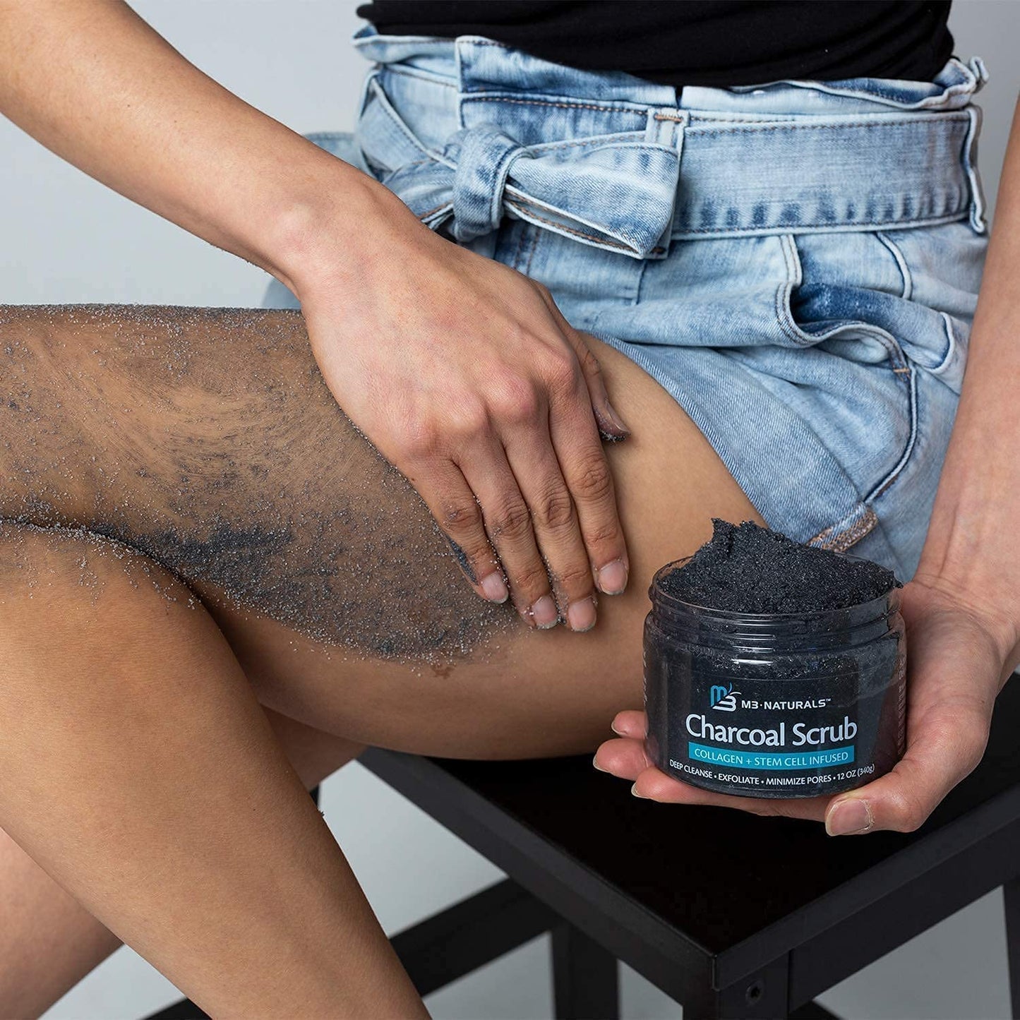 Charcoal Exfoliating Body Scrub Polish with Collagen & Stem Cell Gentle Body Exfoliator Face Scrub Bump Eraser Booty Scrub Best Shower Scrub Skin Exfoliant for Men & Women Polish