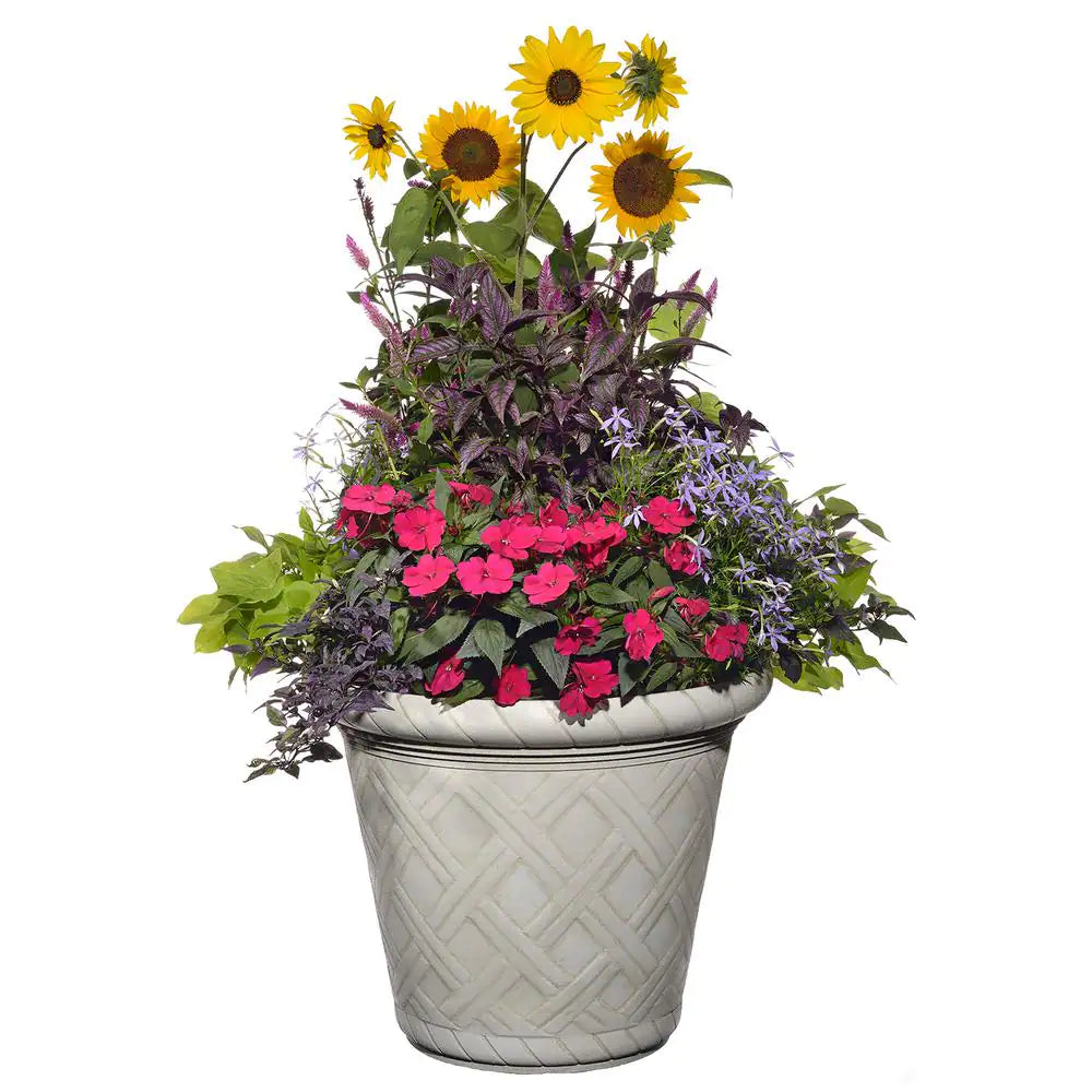 22 In. Antique Ivory Bingham round Resin Planter