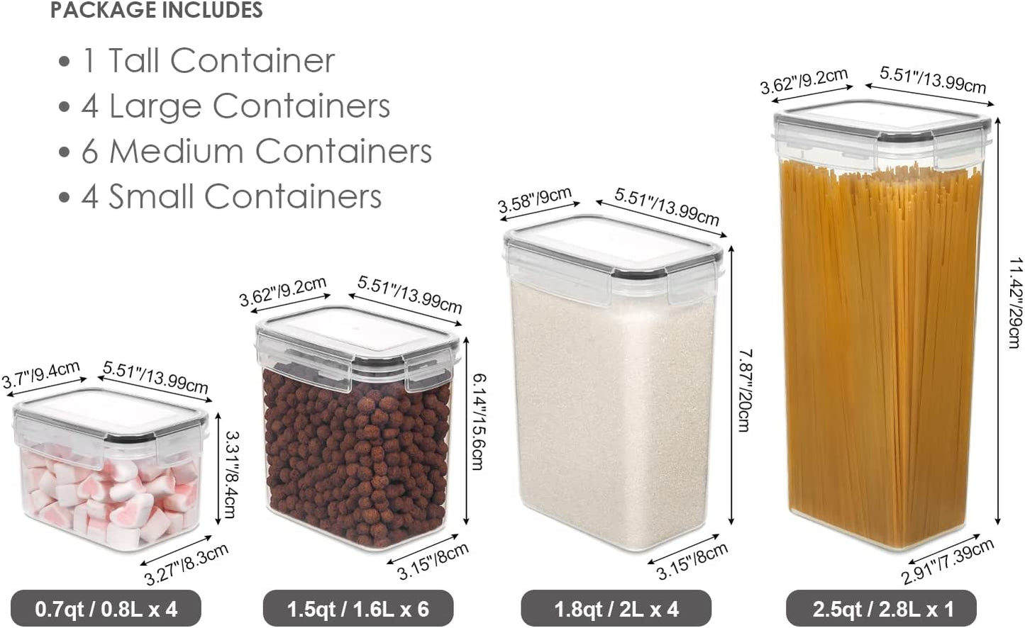 Airtight Food Storage Containers Set with Lids, 15Pcs BPA Free Plastic Dry Food Canisters for Kitchen Pantry Organization and Storage, Dishwasher Safe,Include 24 Labels, Black