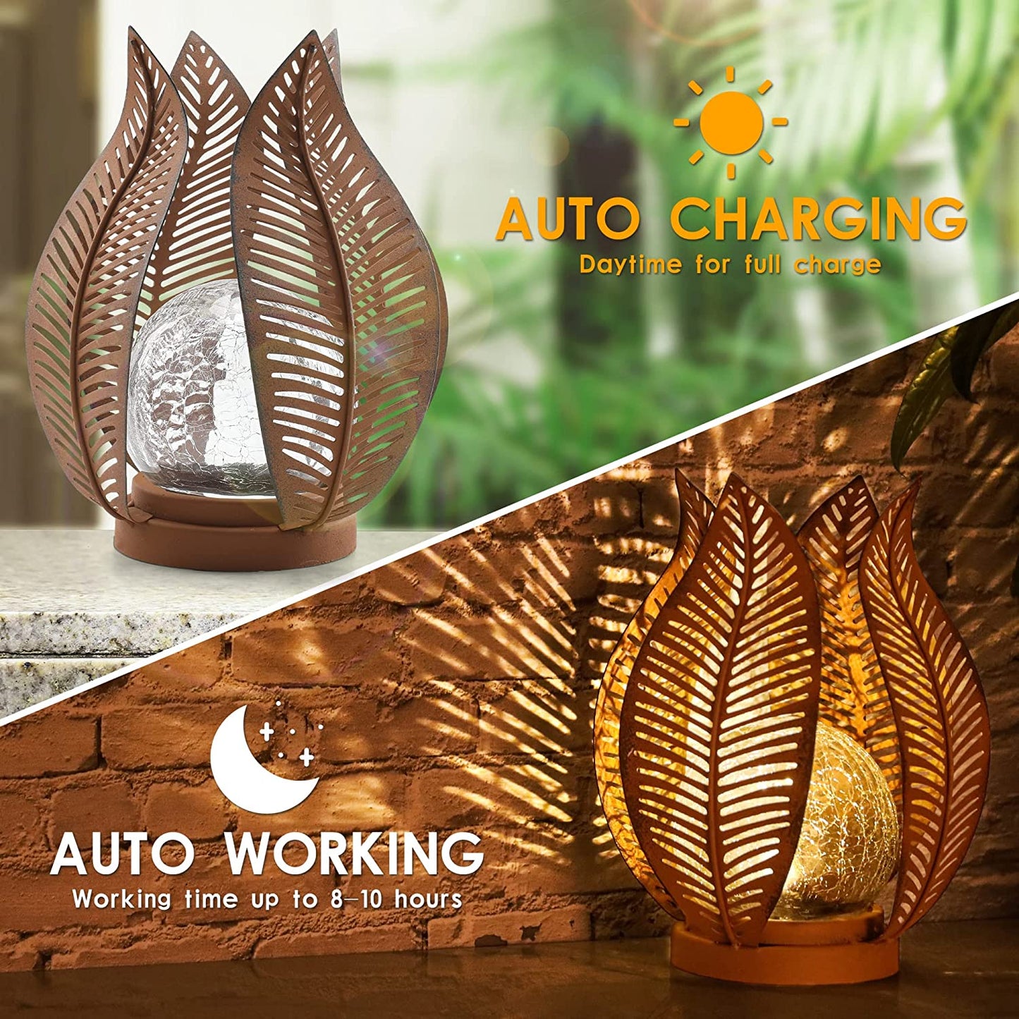 Outdoor Solar Lights Garden Decorations Waterproof Crackle Glass Globe Lights,Metal Yard Art Outdoor Solar Table Lamp for Decor Garden,Patio,Lawn or Courtyard.
