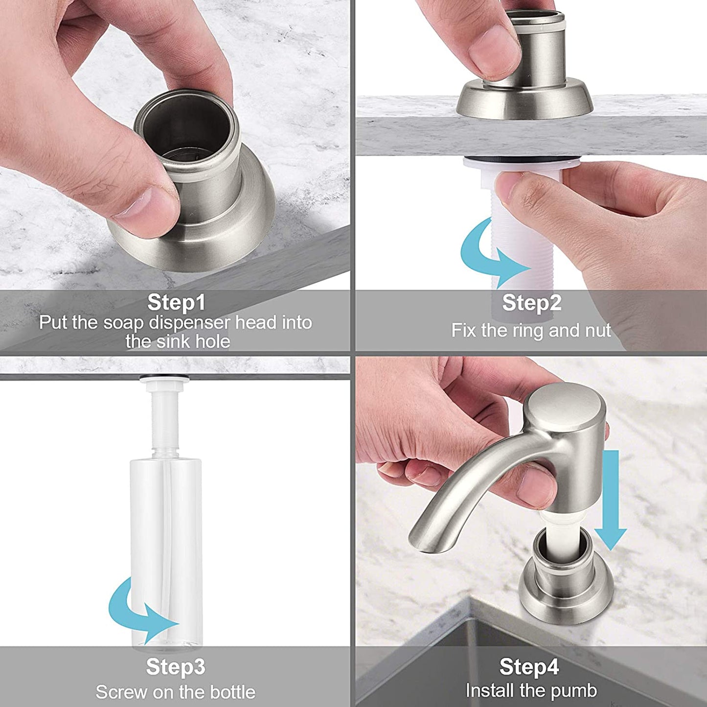 Soap Dispenser for Kitchen Sink Counter Dispenser 17 OZ Bottle Built in Refill from the Top (Brushed Nickel)