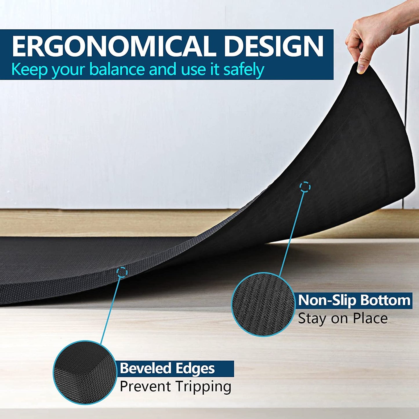 Anti Fatigue Mat Floor Kitchen Mat,  Standing Desk Mat Foam Cushioned anti Fatigue Mats Comfort Standing Pad 9/10 Inch Thick (20" X 32", Black)