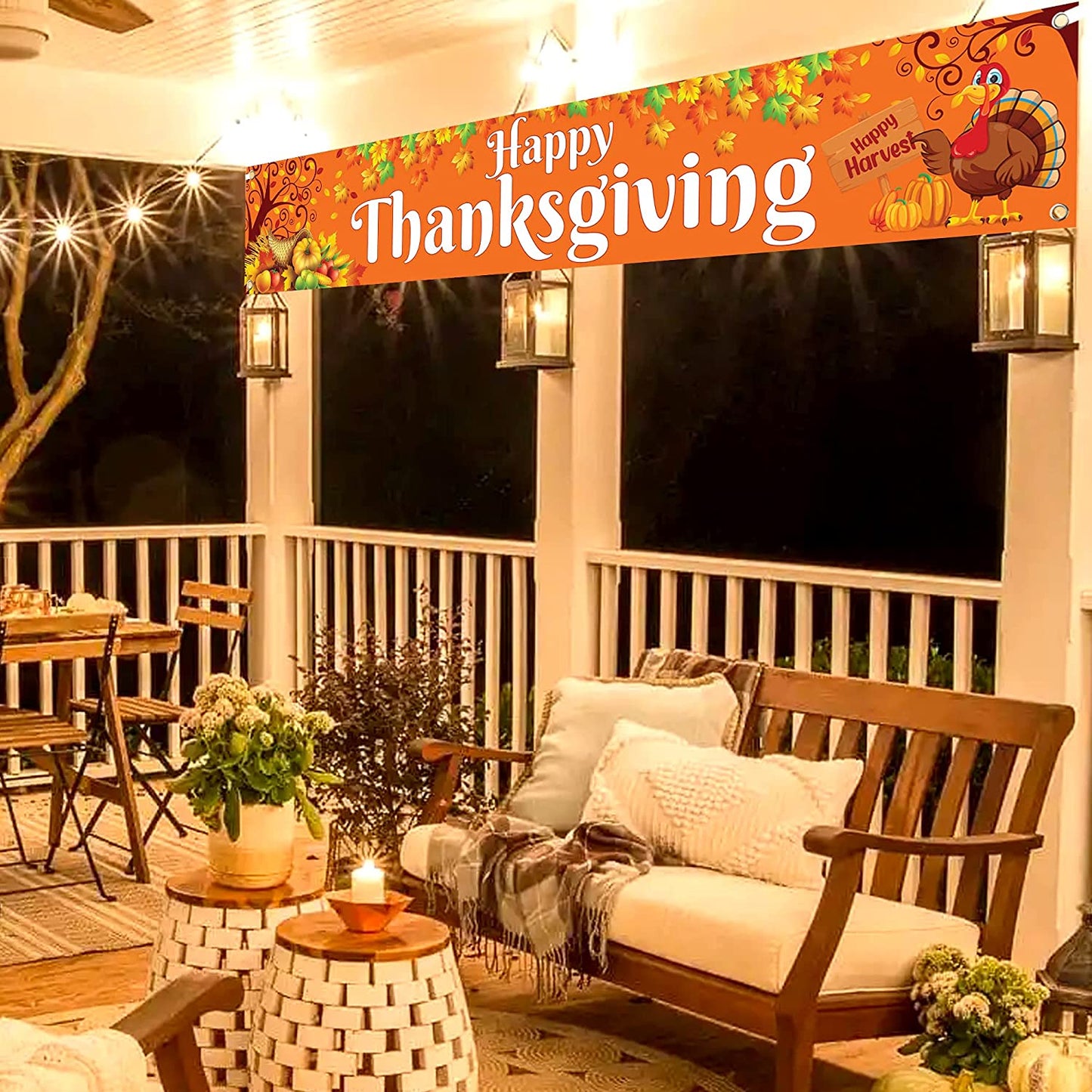 , Large Happy Thanksgiving Banner Outdoor - 120X20 Inch | Thanksgiving Fence Banner for Thanksgiving Yard Decorations | Thanksgiving Banners for outside for Thanksgiving Banner Decorations