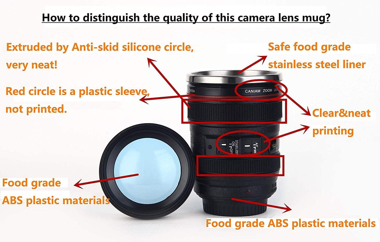 Camera Lens Coffee Mug,Camera Lens Mug,Fun Photo Coffee Mugs Stainless Steel Lens Mug Thermos Great Gifts for Photographers,Home Supplies,Friends,School Rewards -